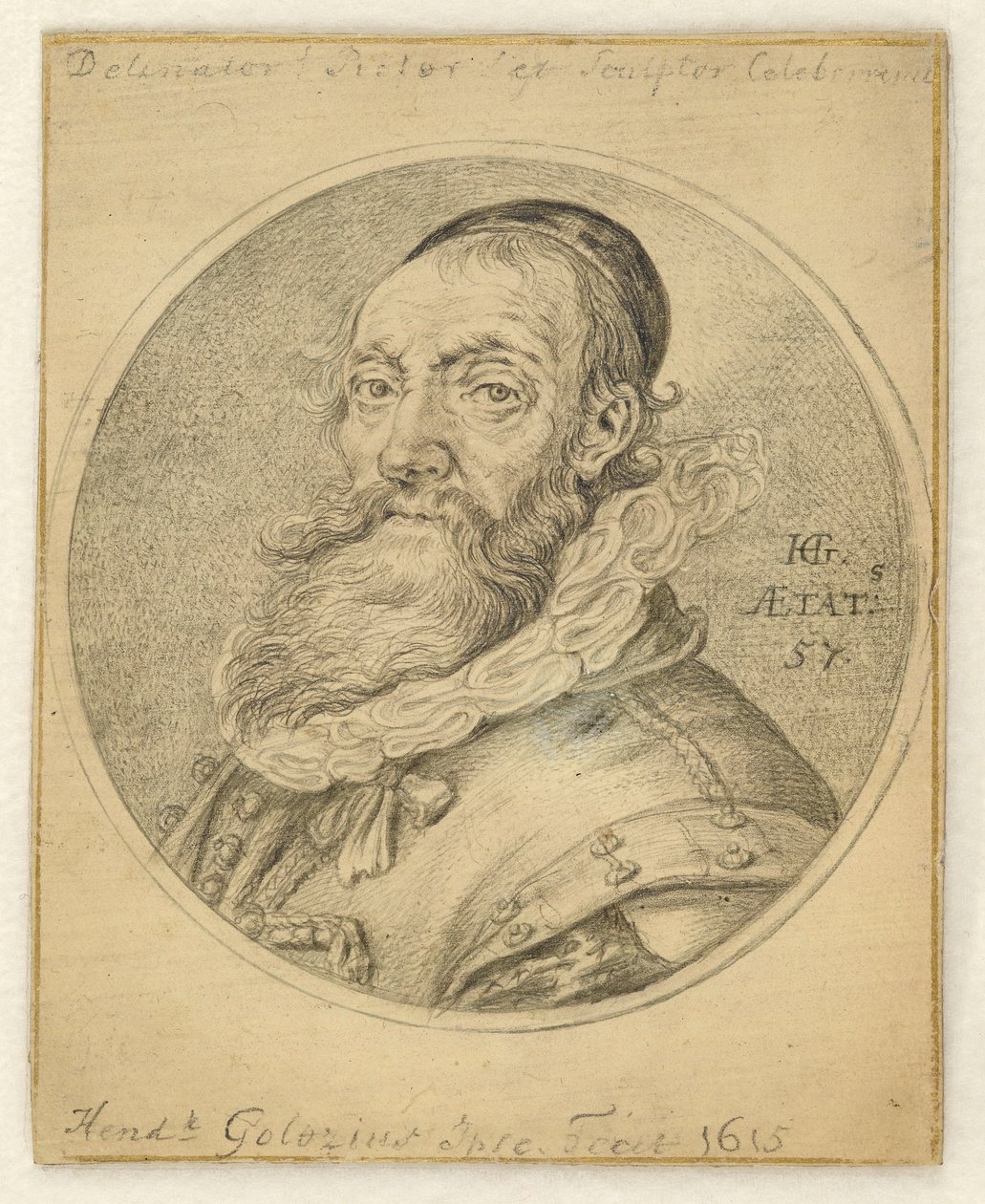 Selvportræt. Rund i et rektangel af Hendrick Goltzius