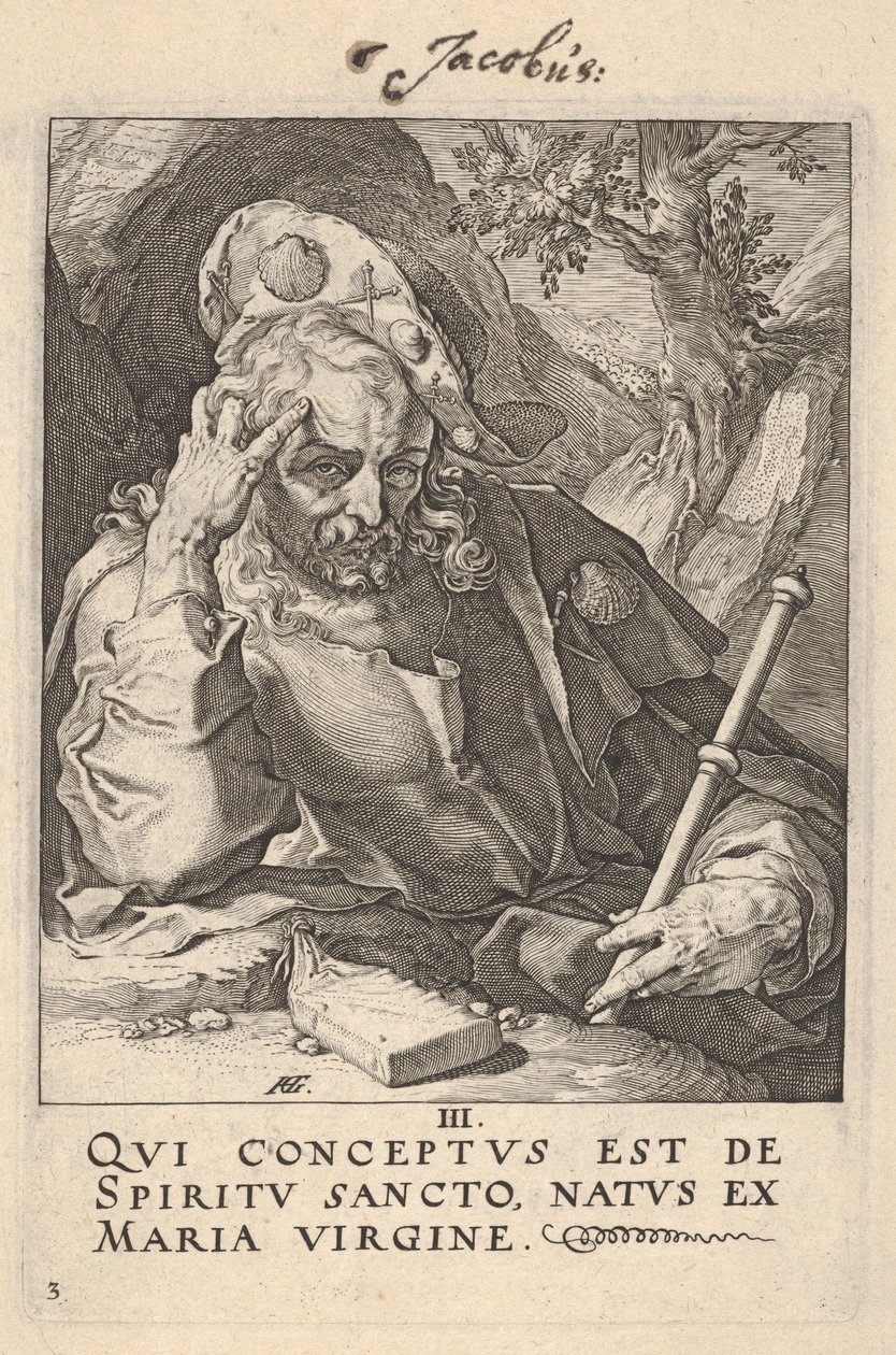 Den hellige Jakob den Store, fra »Kristus, apostlene og den hellige Paulus med trosbekendelsen« af Hendrick Goltzius