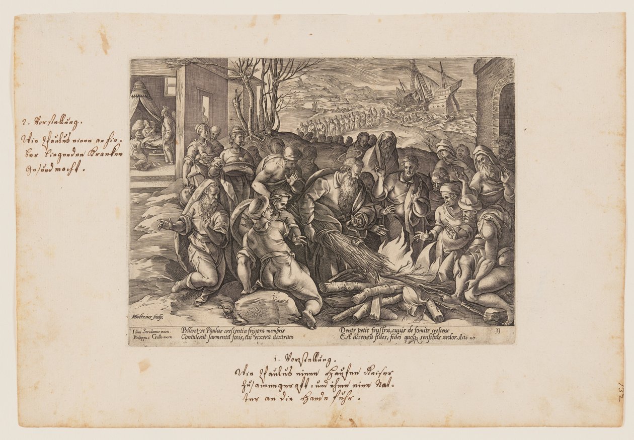 Paulus bidt af hugormen, fra Acta Apostolorum (Apostlenes Gerninger) af Hendrick Goltzius