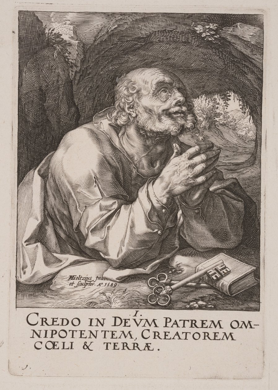 Peter, fra Kristus, apostlene og Paulus med trosbekendelsen af Hendrick Goltzius