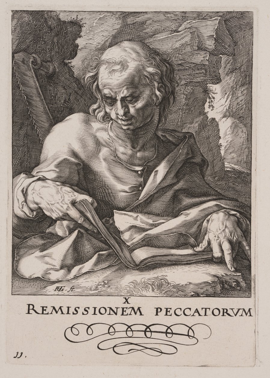 Simon, fra Kristus, apostlene og Paulus med trosbekendelsen af Hendrick Goltzius