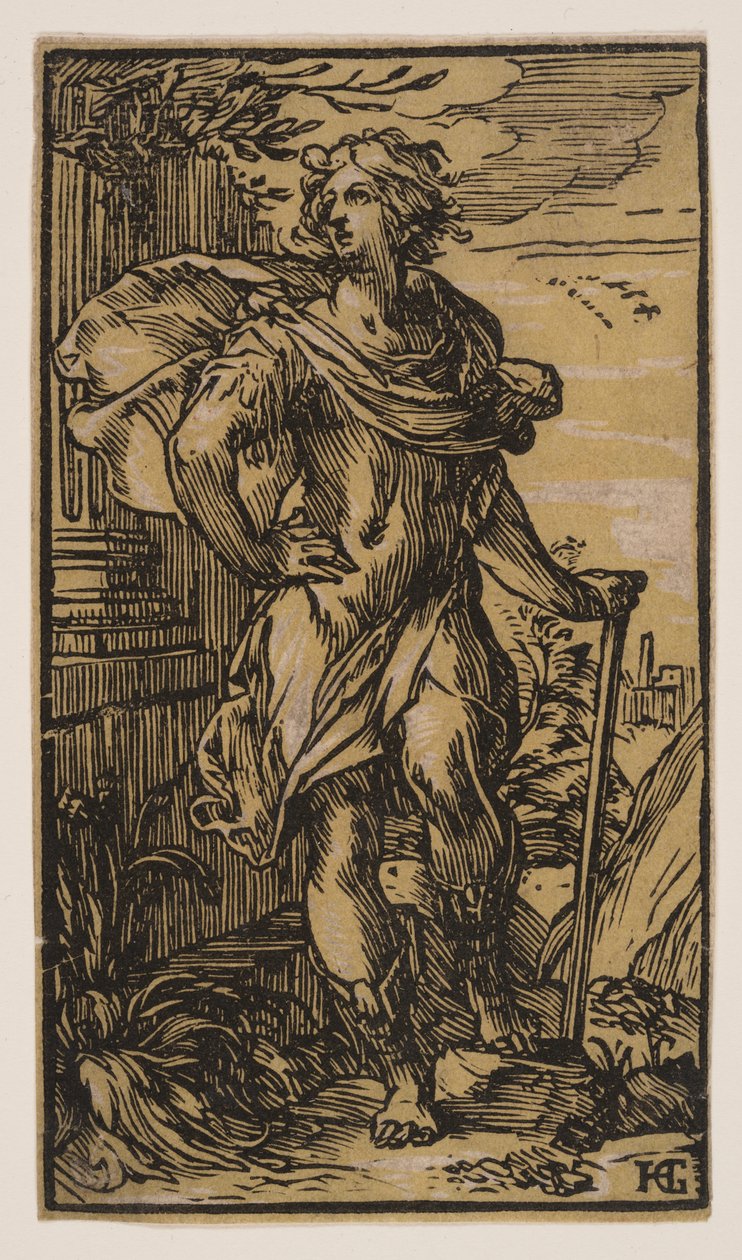 Stående ung mand med stok af Hendrick Goltzius