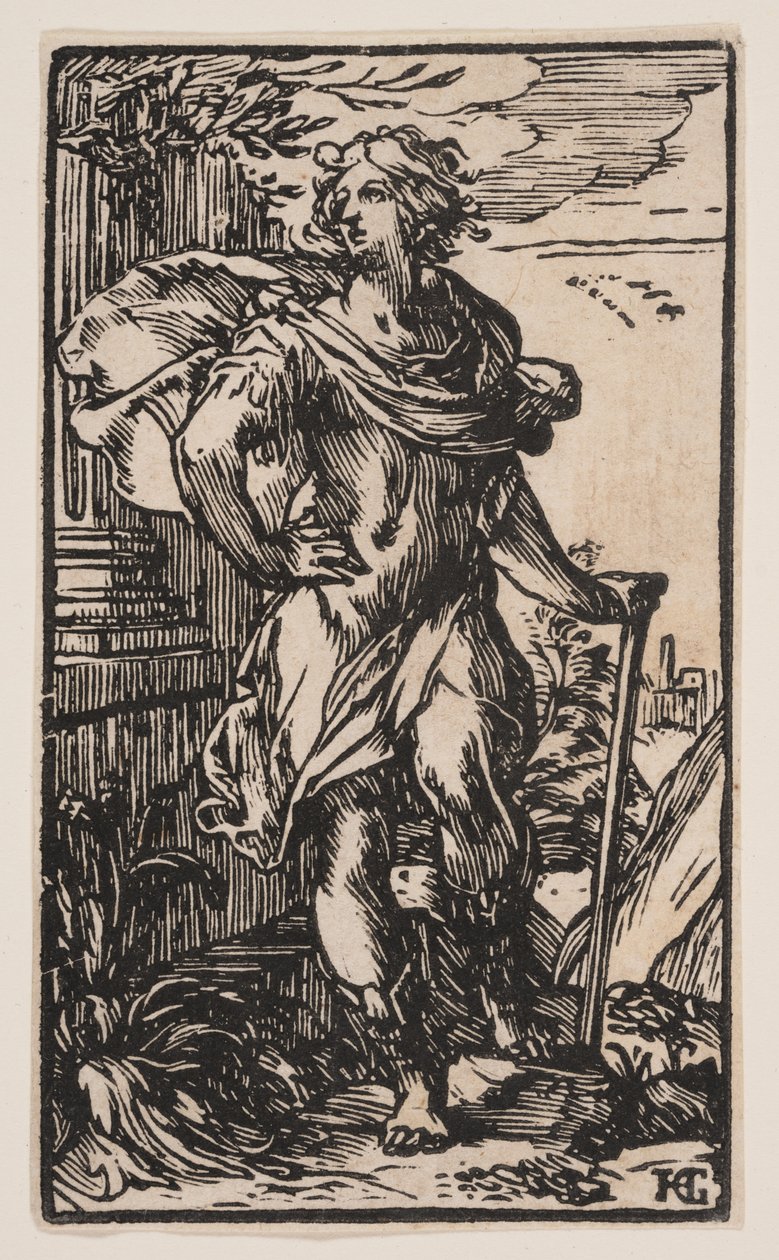 Stående ung mand med stok af Hendrick Goltzius