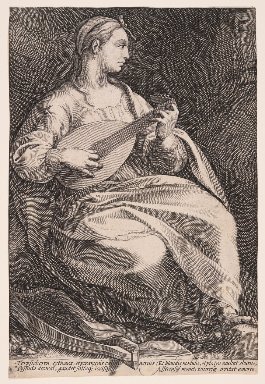 Terpsichore, dansens muse, fra De ni muser af Hendrick Goltzius