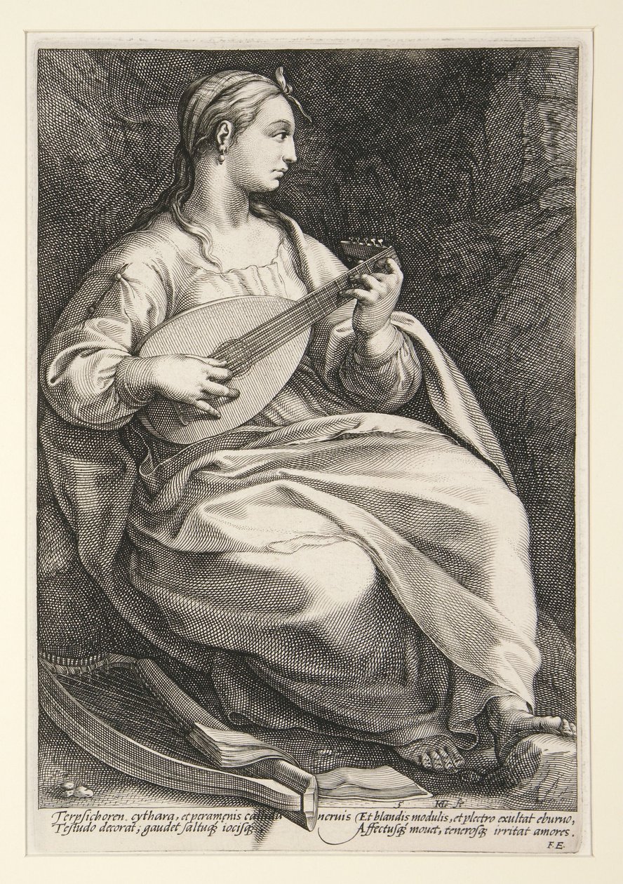 Terpsichore, tavle 5 fra serien »De ni muser« af Hendrick Goltzius