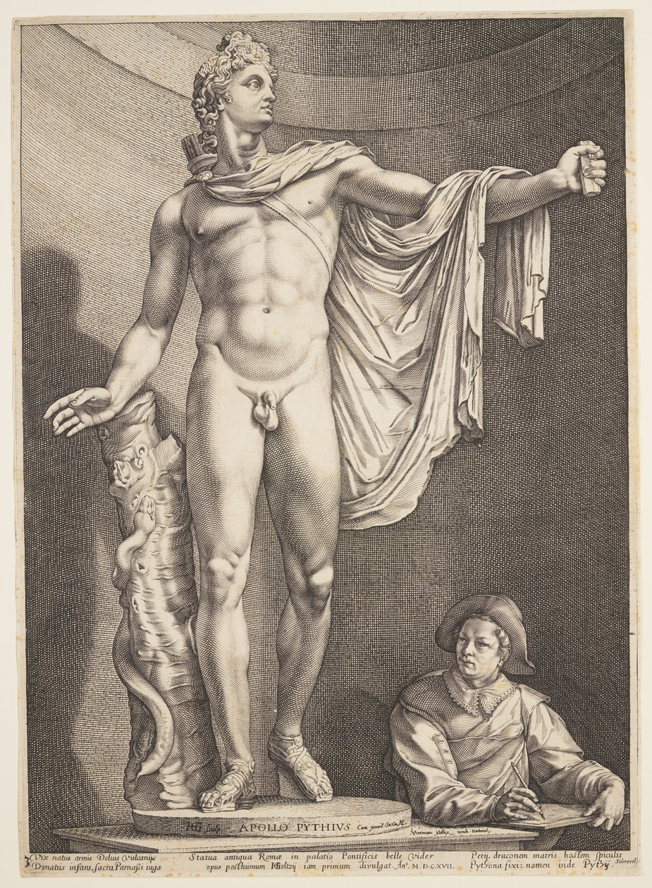 Apollon fra Belvedere, fra tre berømte antikke statuer i Rom af Hendrick Goltzius