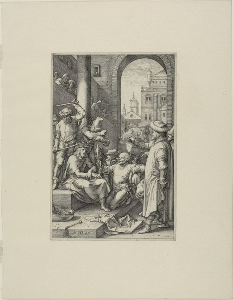 The Crowning with Thorns, plade syv fra The Passion of Christ af Hendrick Goltzius