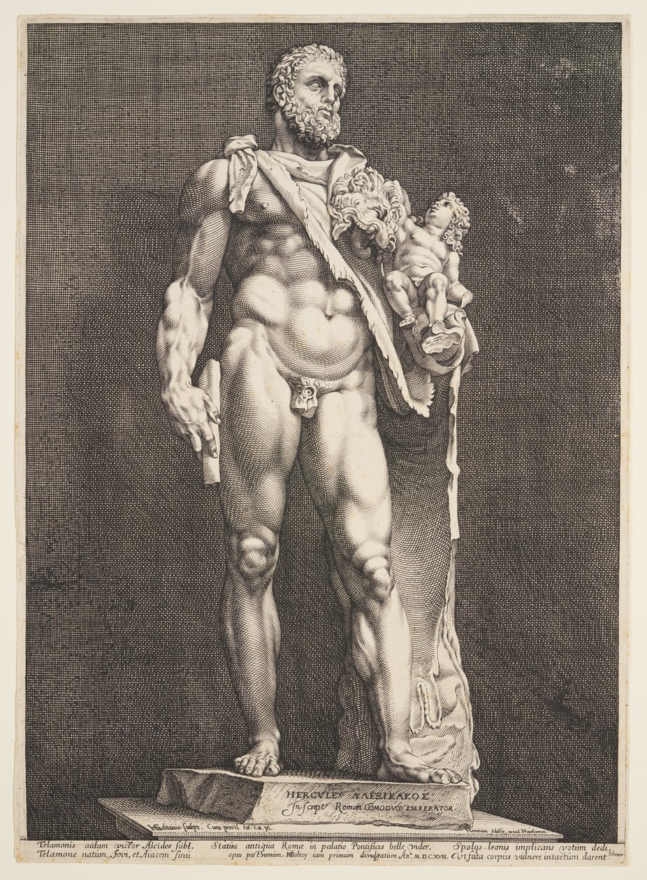 Kejser Commodus som Herkules, fra tre berømte antikke statuer i Rom af Hendrick Goltzius