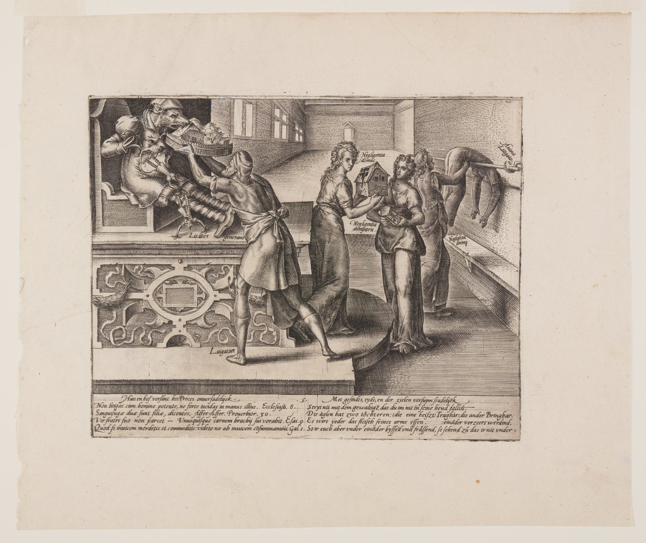 Udgifterne til retssager, fra Litis Abusus (lovens misbrug) af Hendrick Goltzius