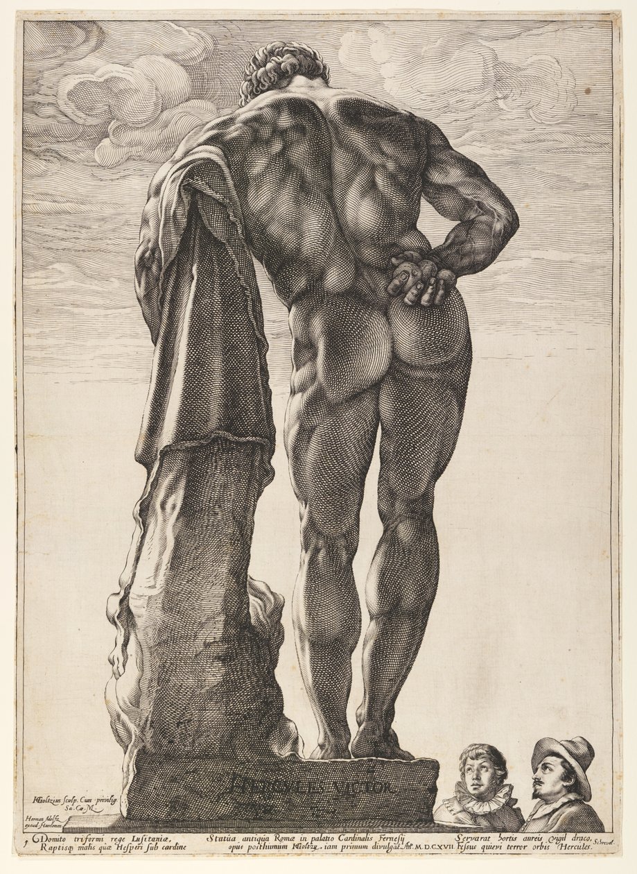 Farnese Herkules, fra Tre berømte antikke statuer i Rom af Hendrick Goltzius