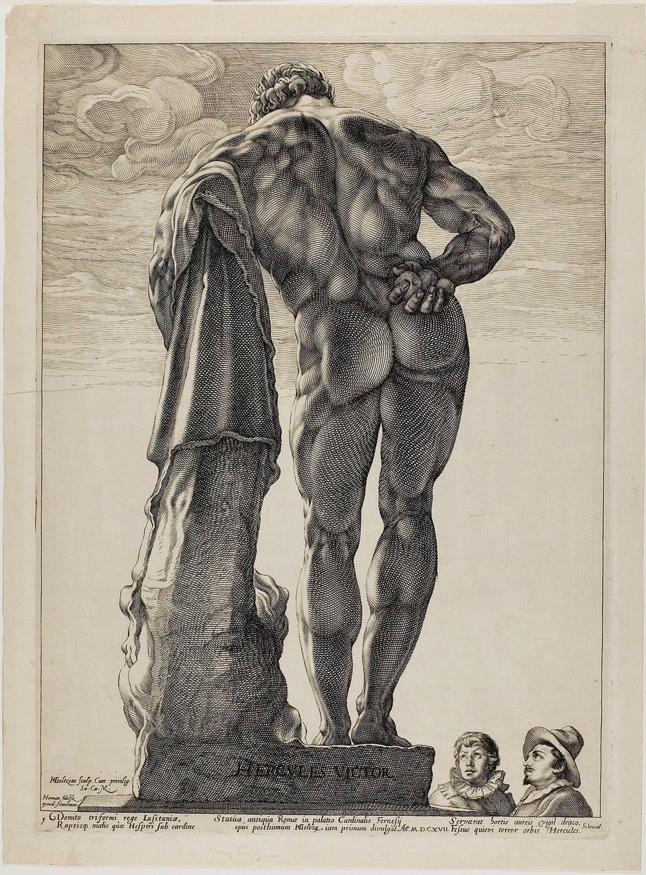 Farnesian Hercules, plade en fra Three Famous Antique Sculptures af Hendrick Goltzius