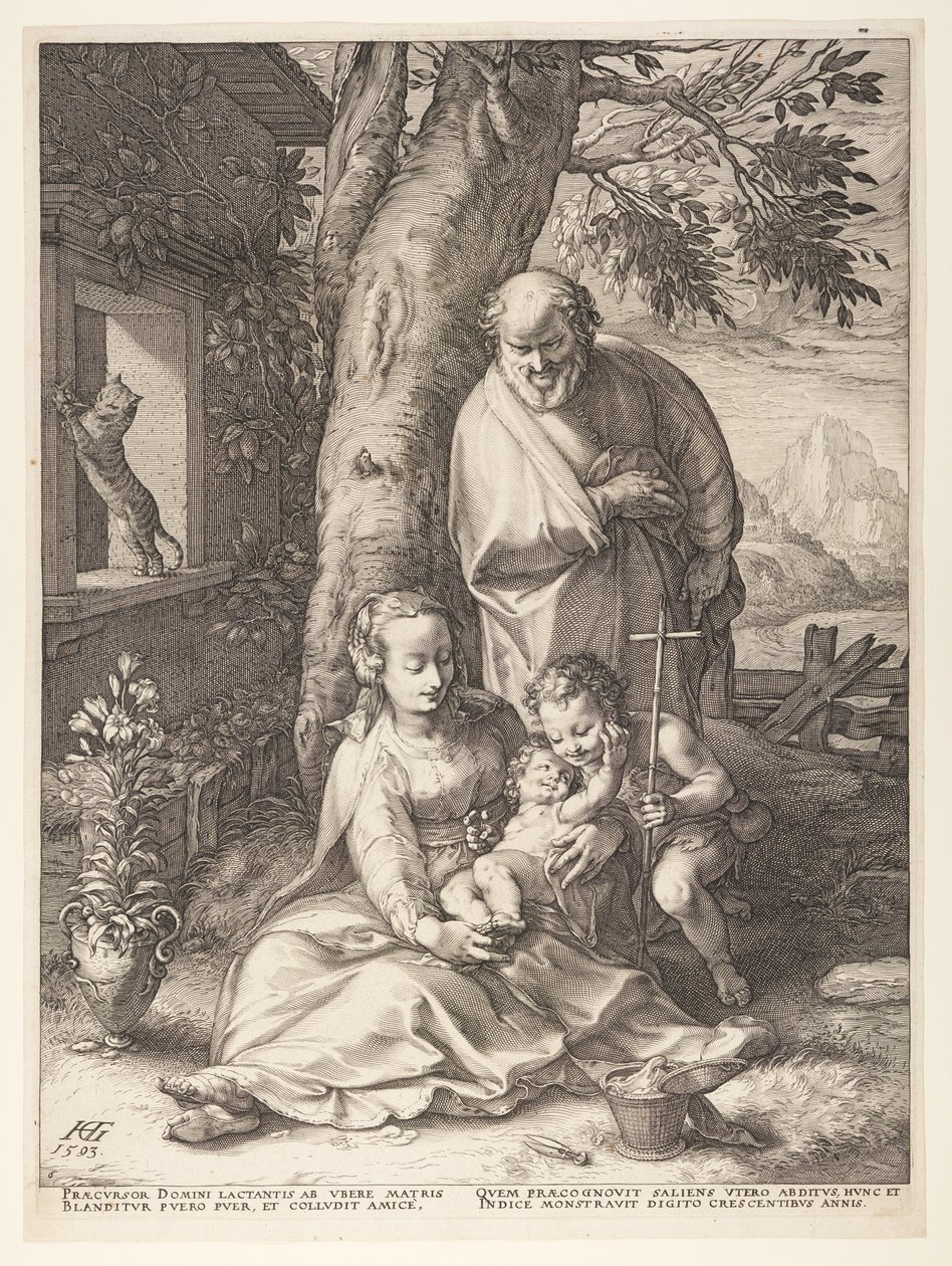 Den hellige familie med spædbarnet Johannes Døberen, fra Kristi fødsel og tidlige liv af Hendrick Goltzius