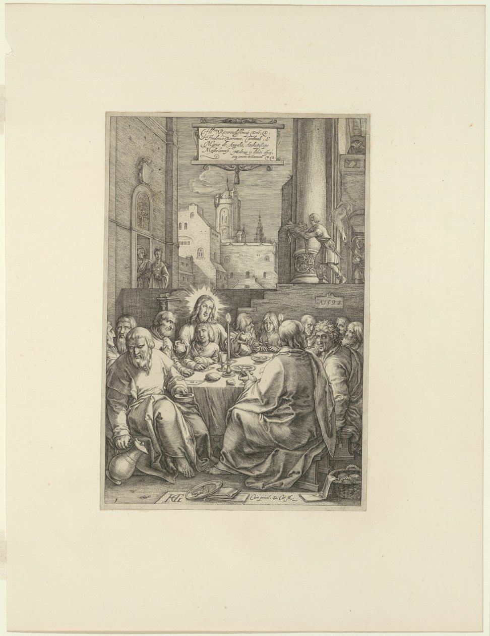 Den sidste nadver, tallerken en fra The Passion of Christ af Hendrick Goltzius