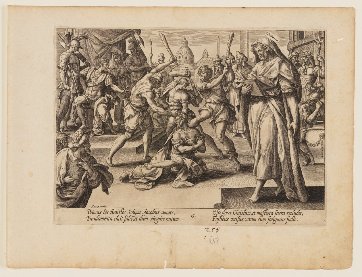 Jakob den Mindres martyrium, fra Kristi og apostlenes martyrium af Hendrick Goltzius