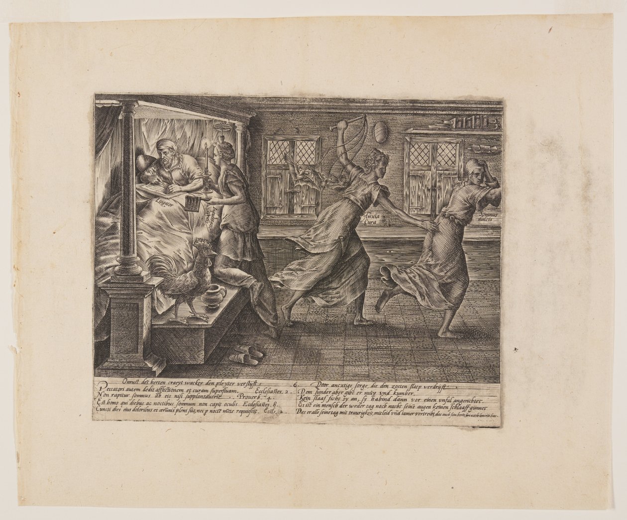 Den sagsøgendes søvnløse nat, fra Litis Abusus (Lovens misbrug) af Hendrick Goltzius