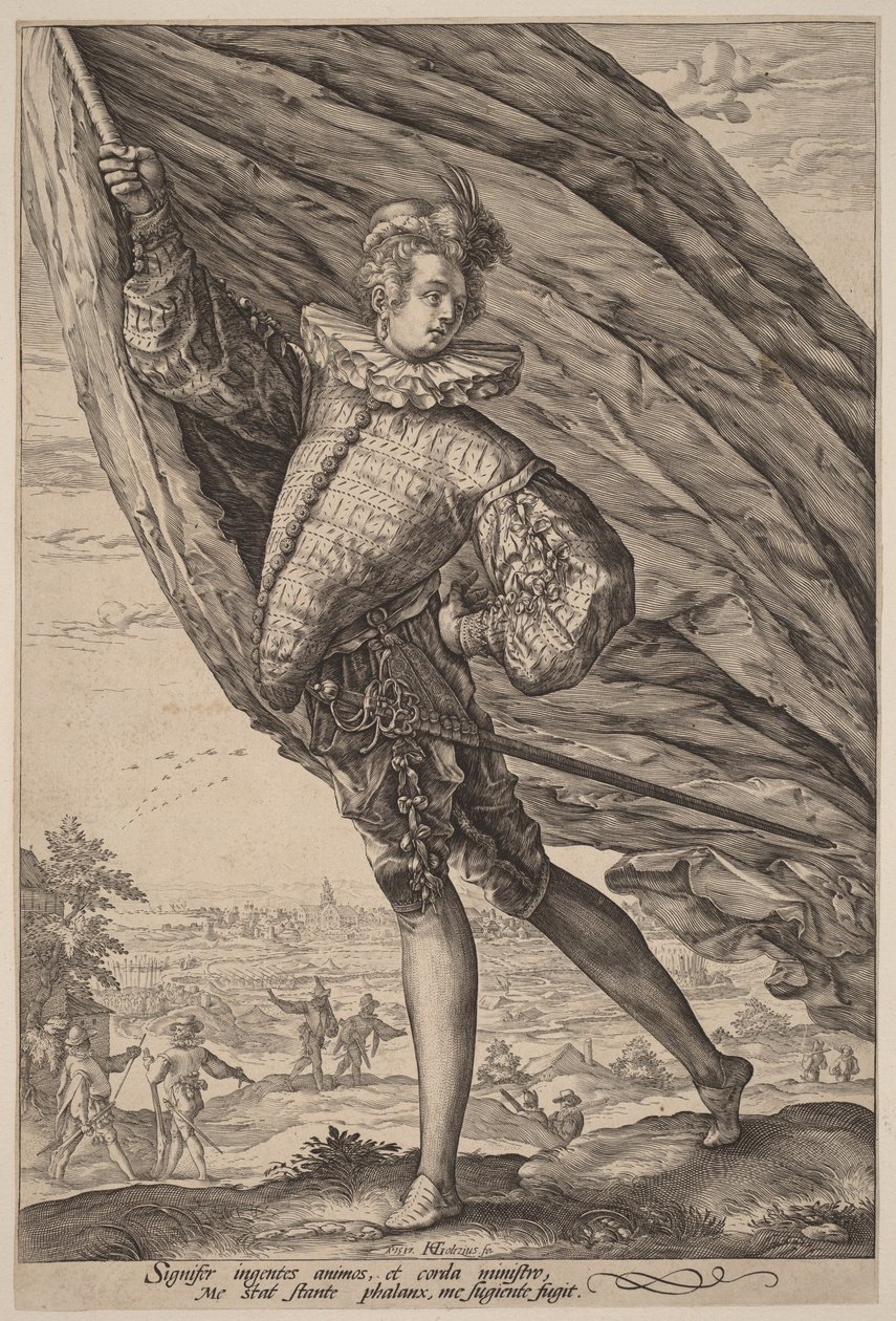 Flagbæreren, vendt mod venstre af Hendrick Goltzius