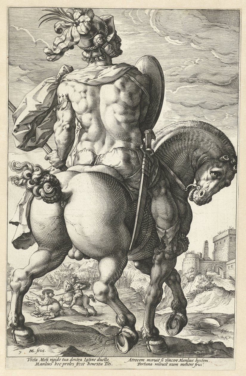 Titus Manlius The Roman Heroes (serietitel) af Hendrick Goltzius
