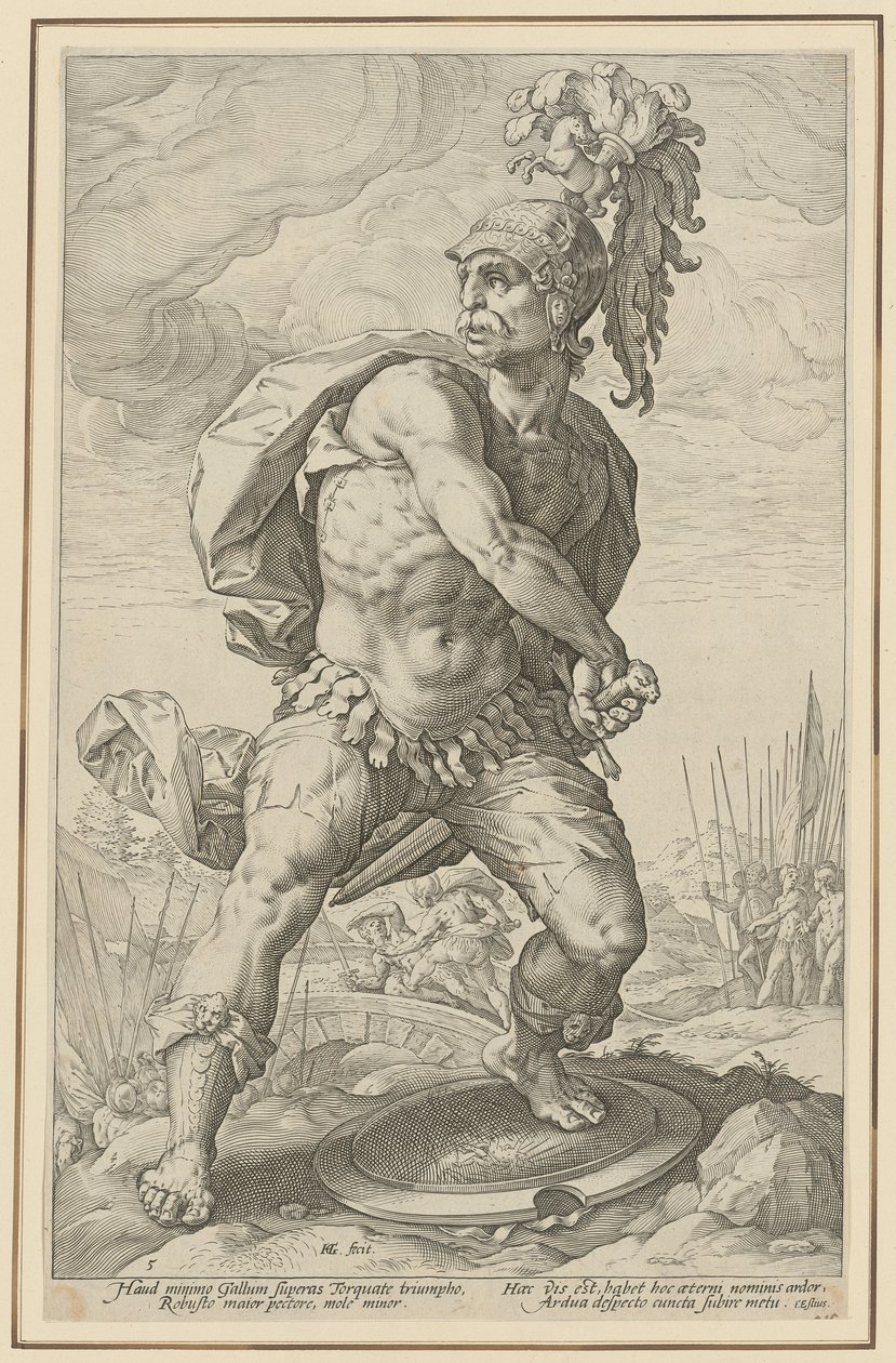 Titus Manlius Torquatus, side 5 i serien »Romerske helte« af Hendrick Goltzius