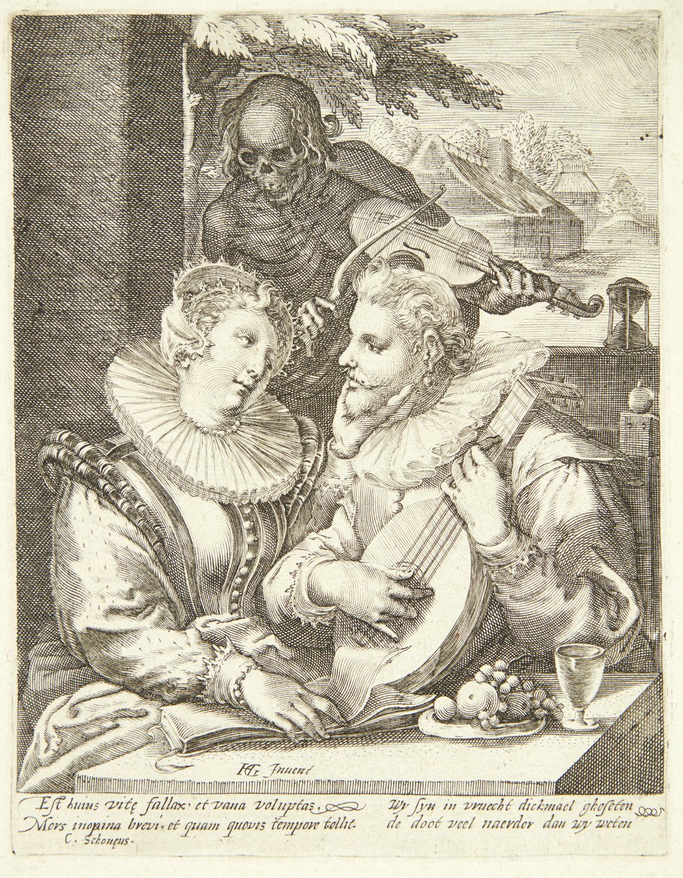 Ungt par besøgt af døden af Hendrick Goltzius