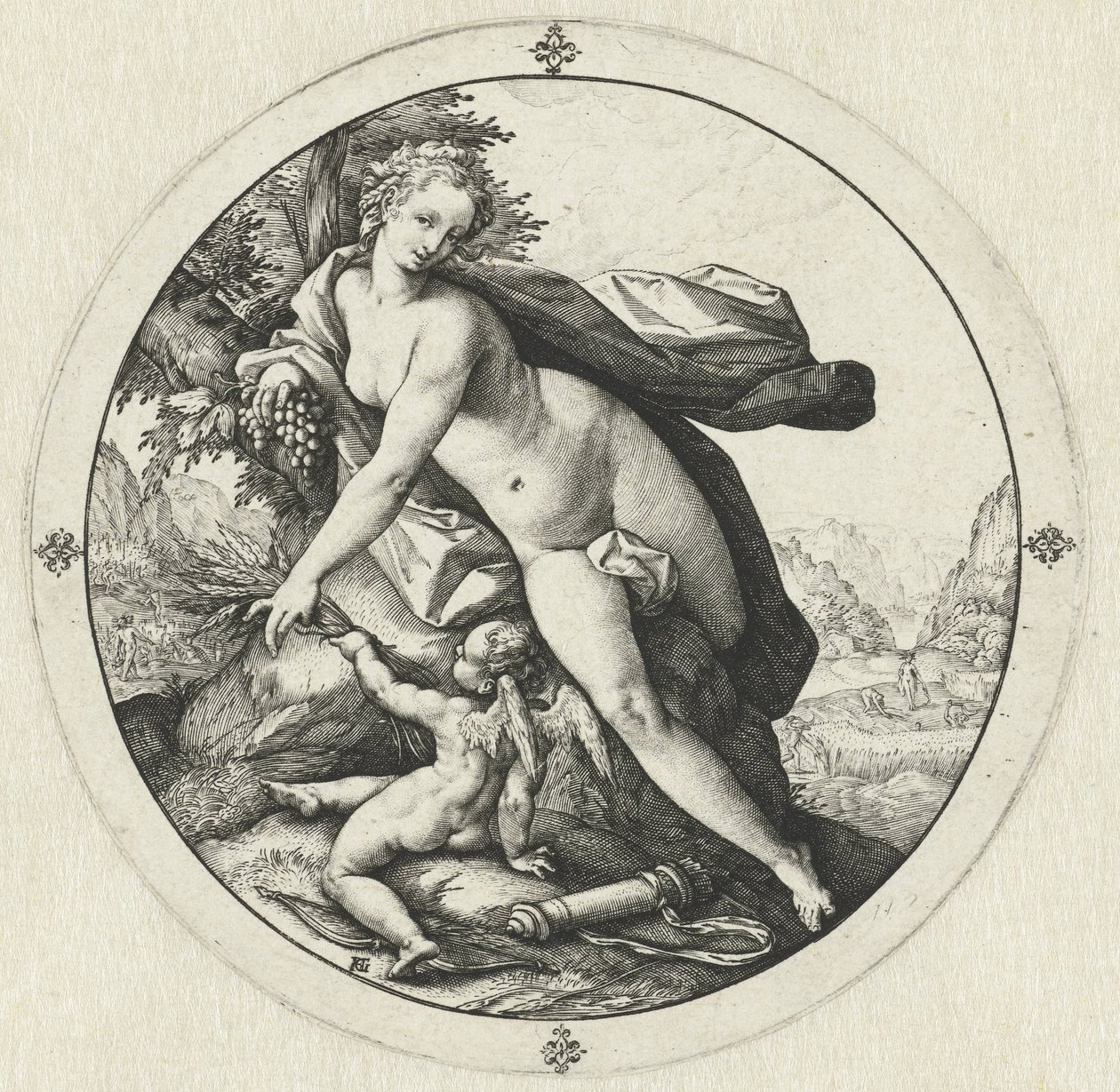 Venus og Amor Venus fryser uden Ceres og Bacchus (titel på objekt) af Hendrick Goltzius