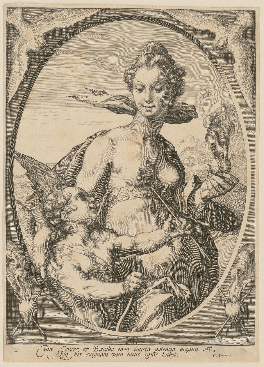 Venus og Amor, blad 2 i serien »Bacchus, Venus og Ceres« af Hendrick Goltzius