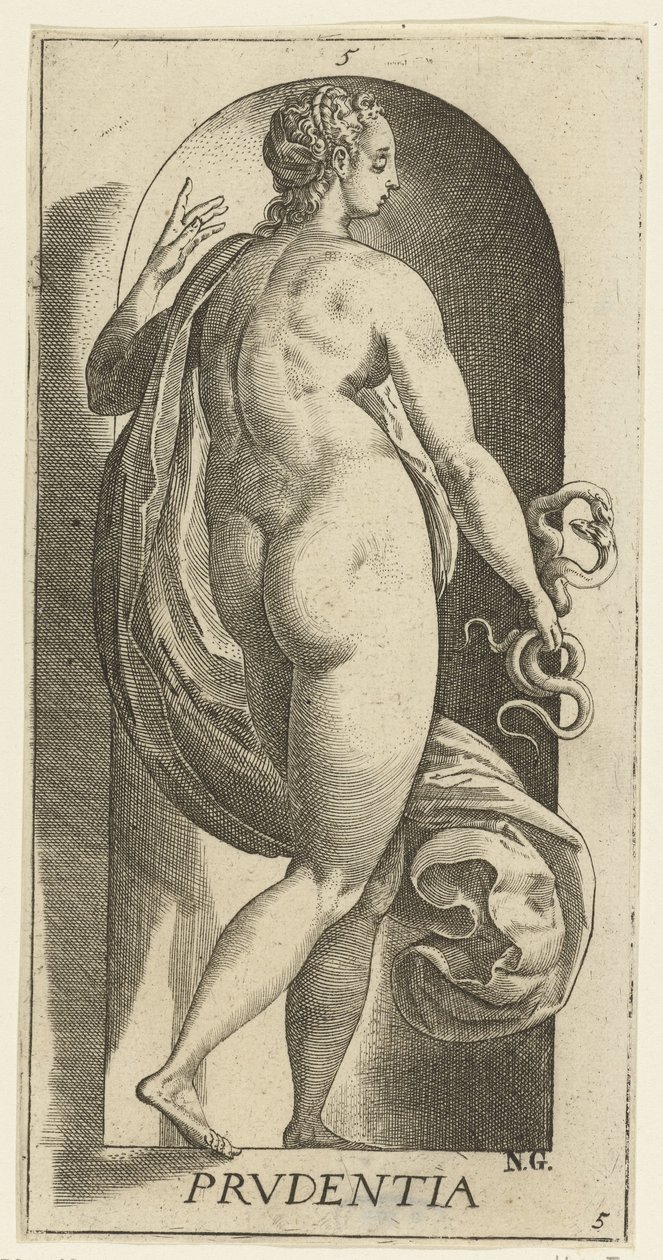 Advarsel Prudentia (titel på objekt) De syv dyder (serietitel) af Hendrick Goltzius