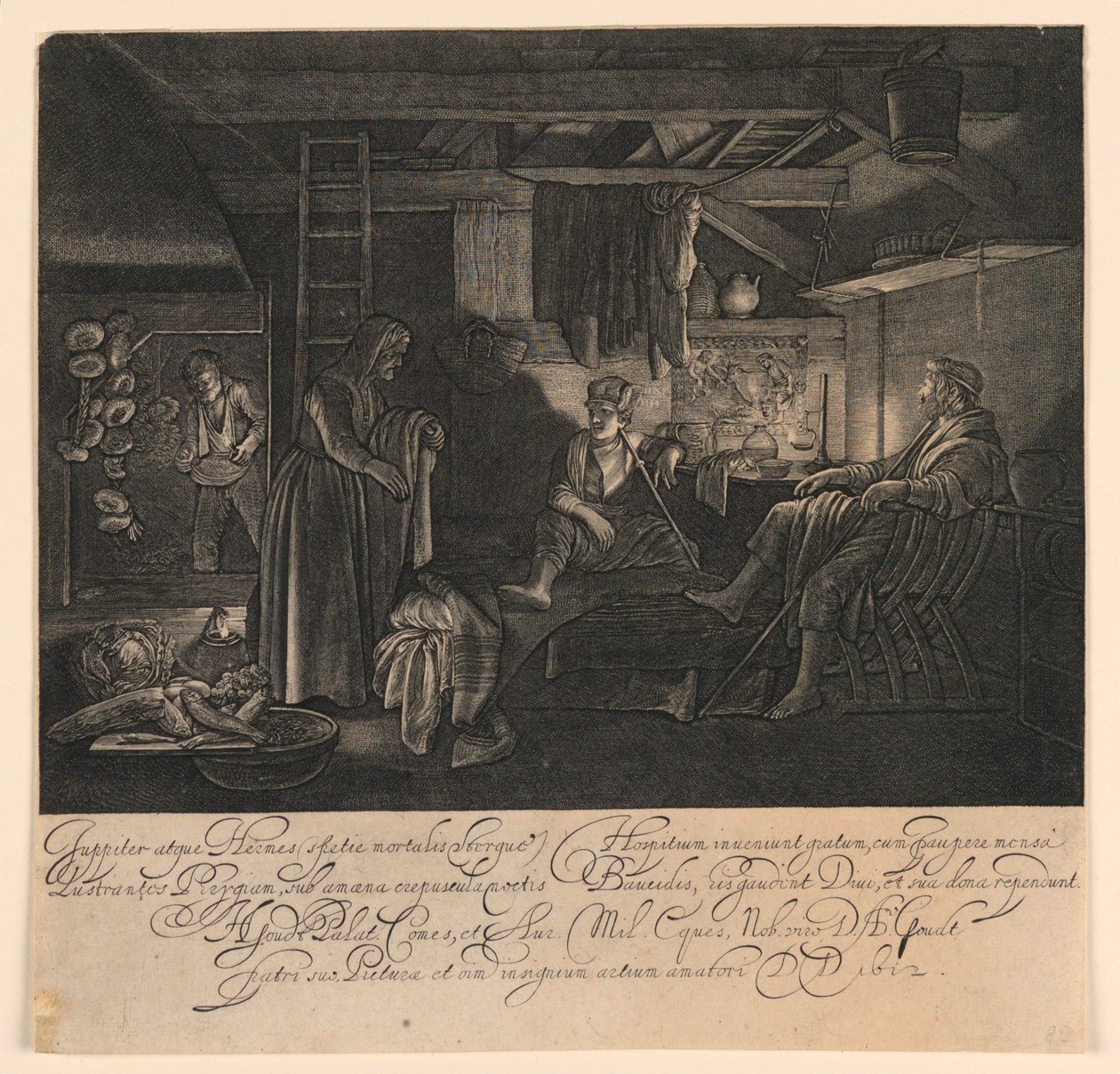 Jupiter og Merkur som gæster hos Philemon og Baucis af Hendrick Goudt