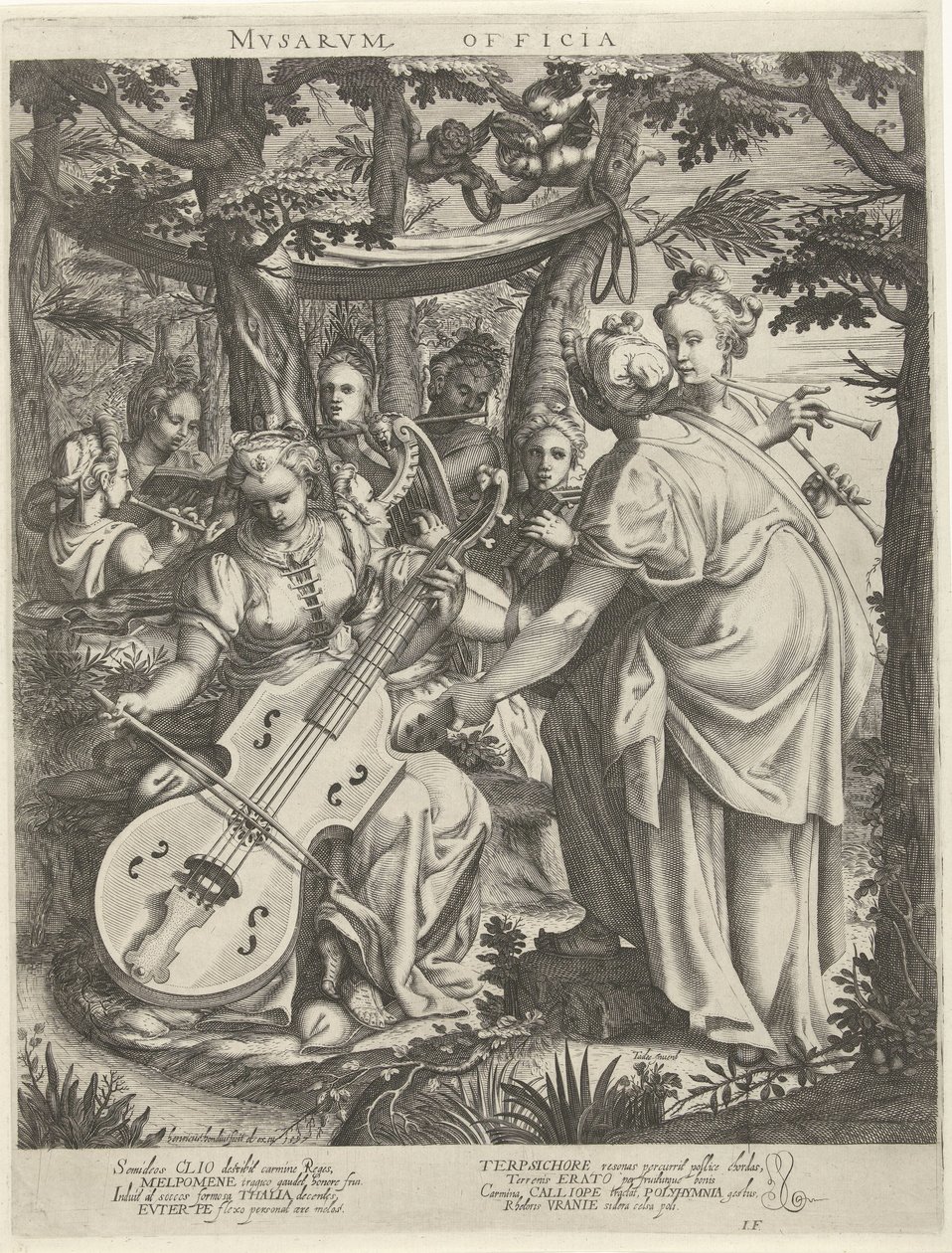 Koncert af de muzen op de Parnassus Offices of the Muses (titel på objekt) af Hendrick Hondius (I)