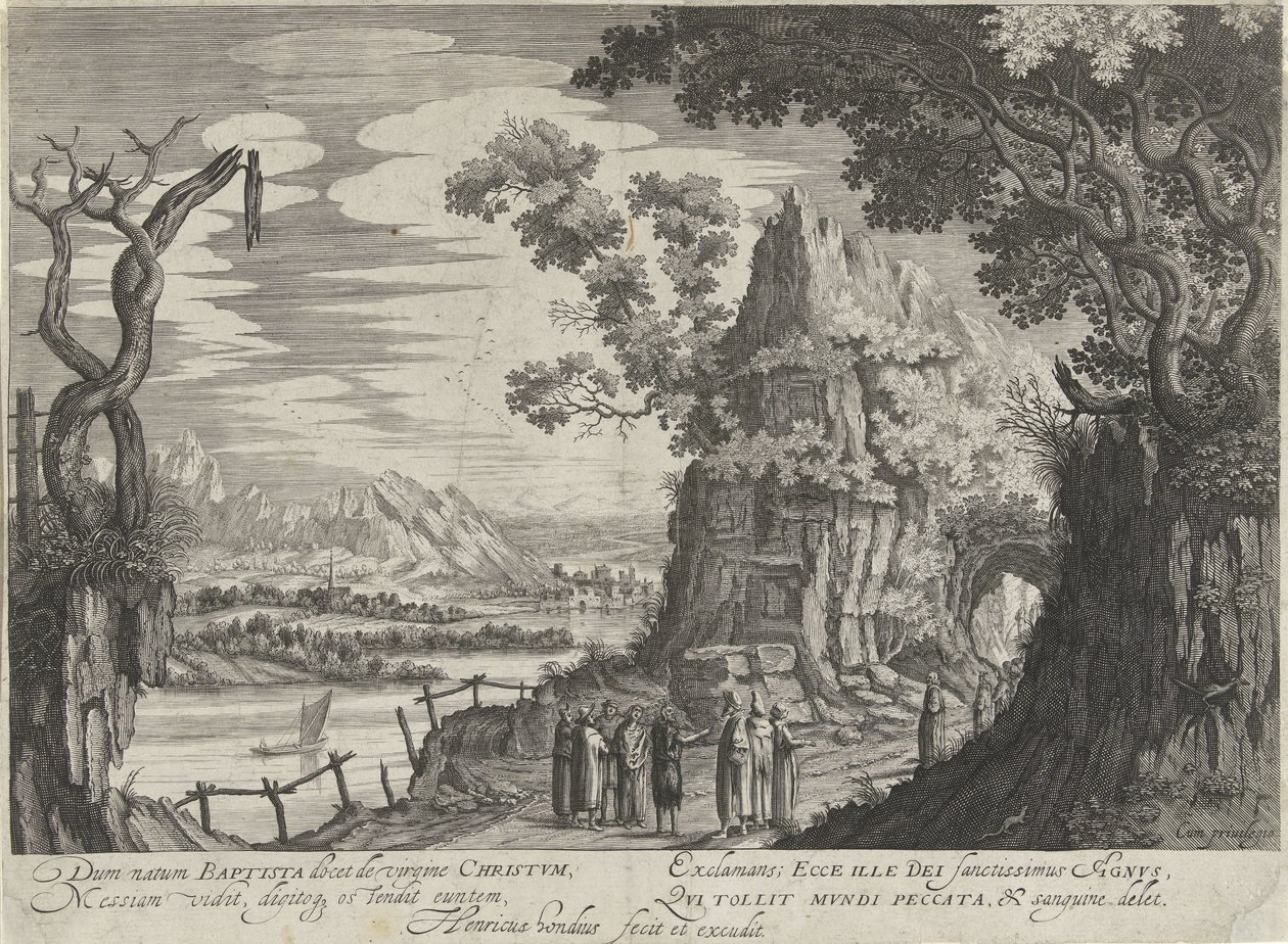 Johannes Døberen identificerer Kristus som Guds Lam af Hendrick Hondius (I)