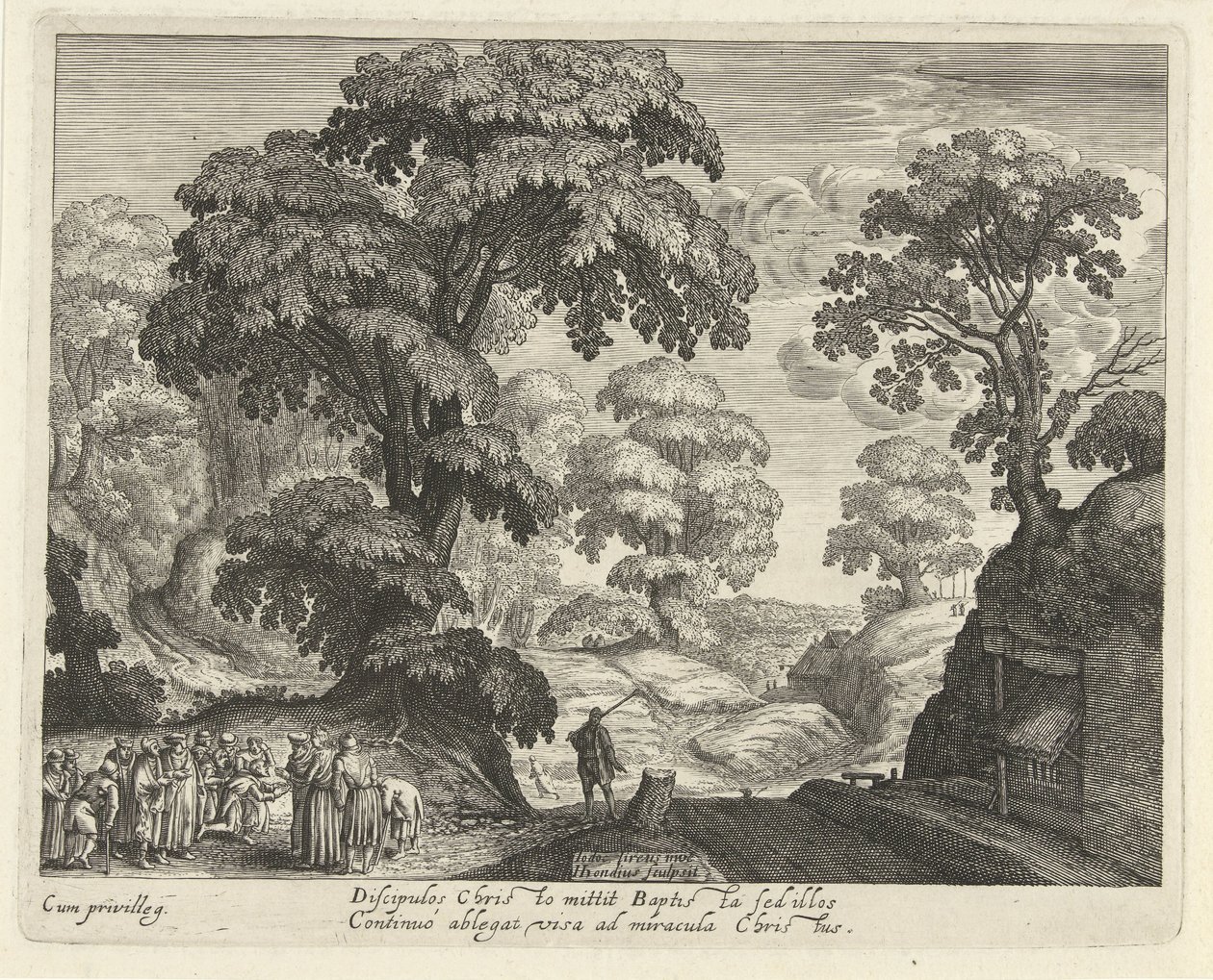 Landskab med heling af blinde af Hendrick Hondius (I)