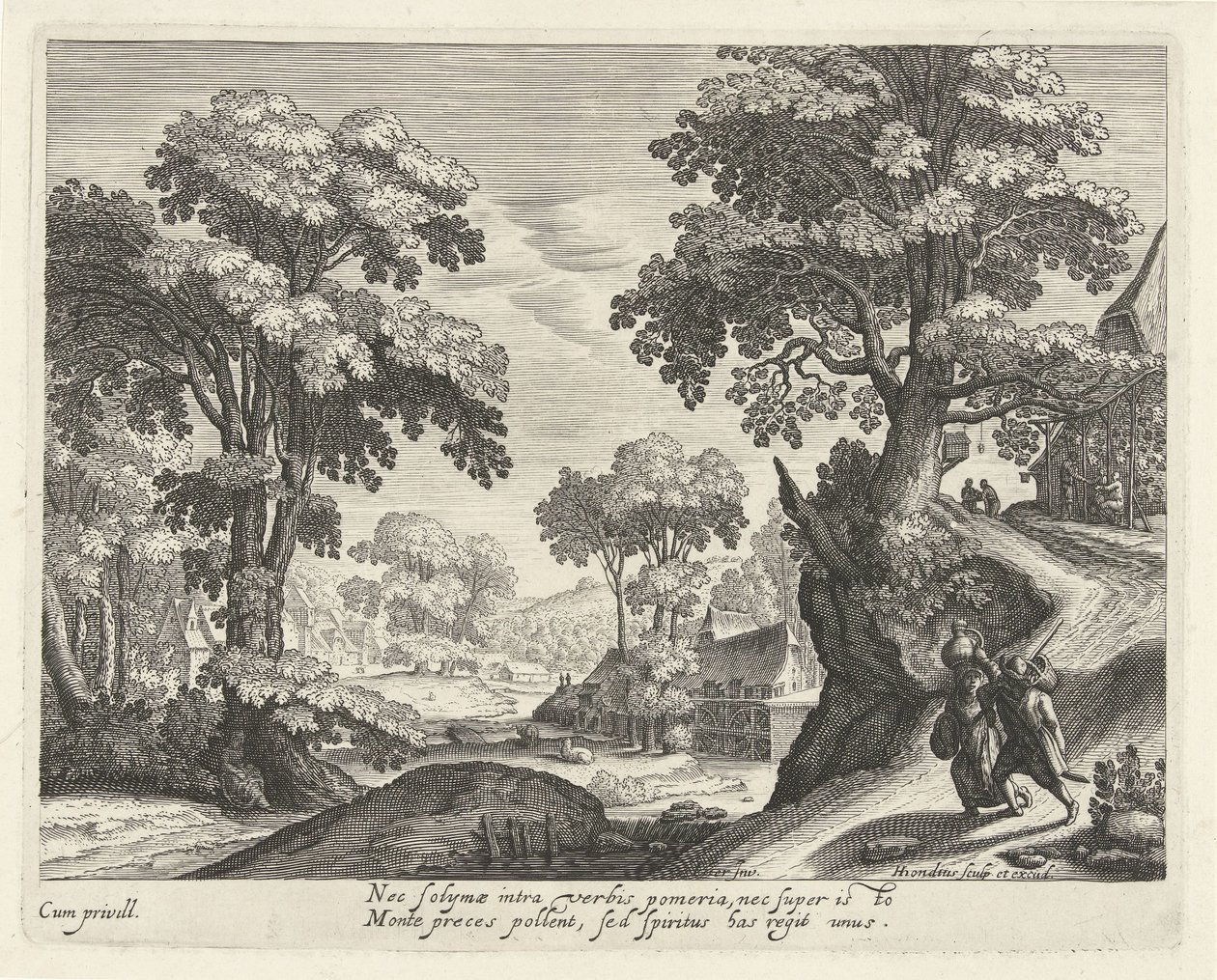 Landskab med et bondepar på en landevej af Hendrick Hondius (I)