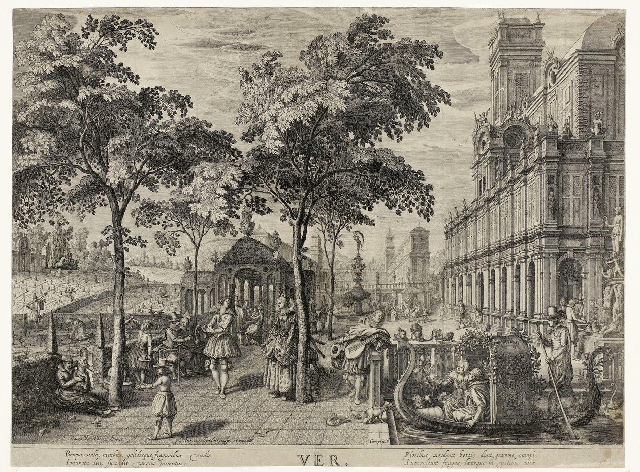 hoppe Spring, et selskab på et slot Ver (titel på objekt) De fire årstider (serietitel) af Hendrick Hondius (I)