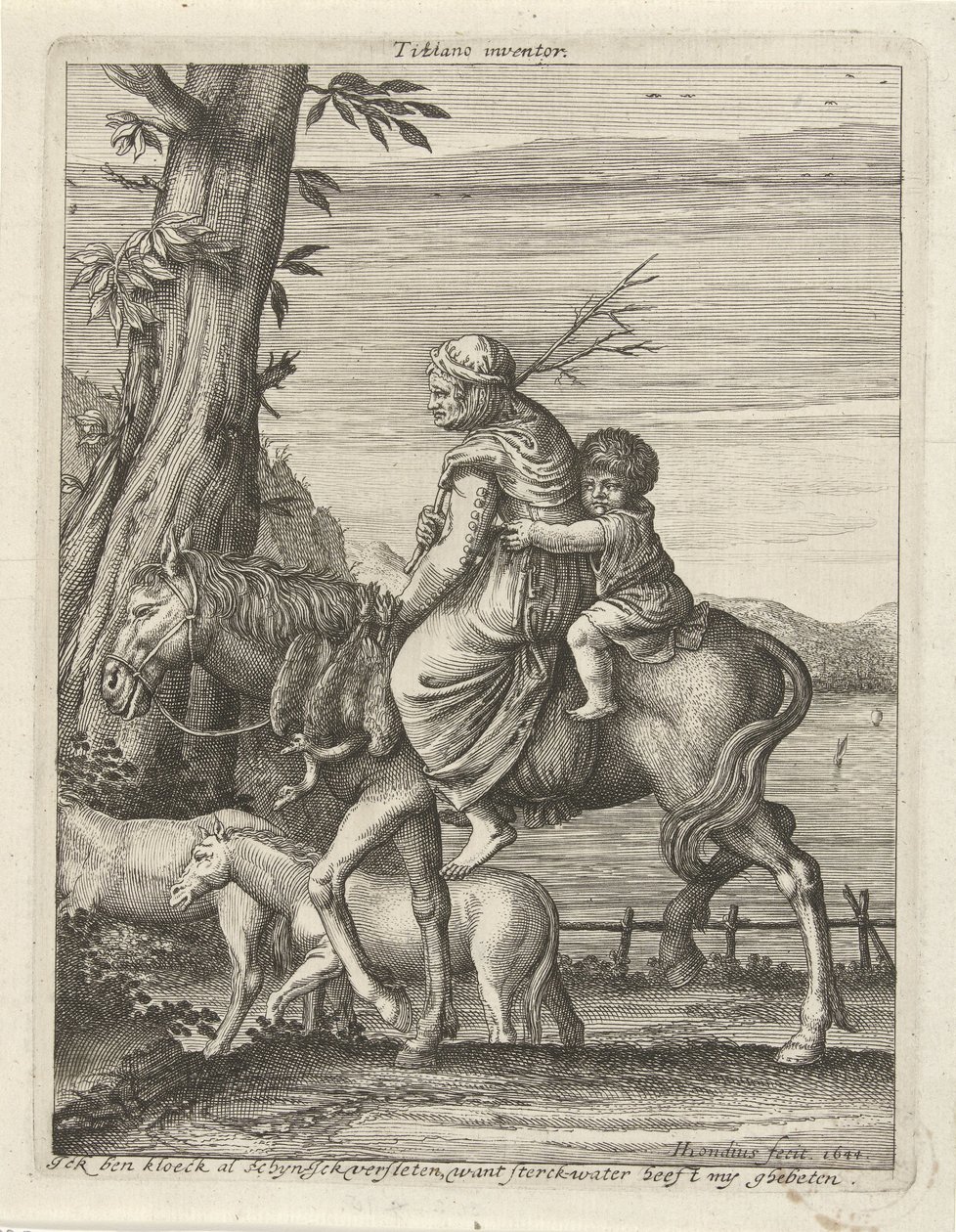 Kvinde og barn til hest af Hendrick Hondius (I)