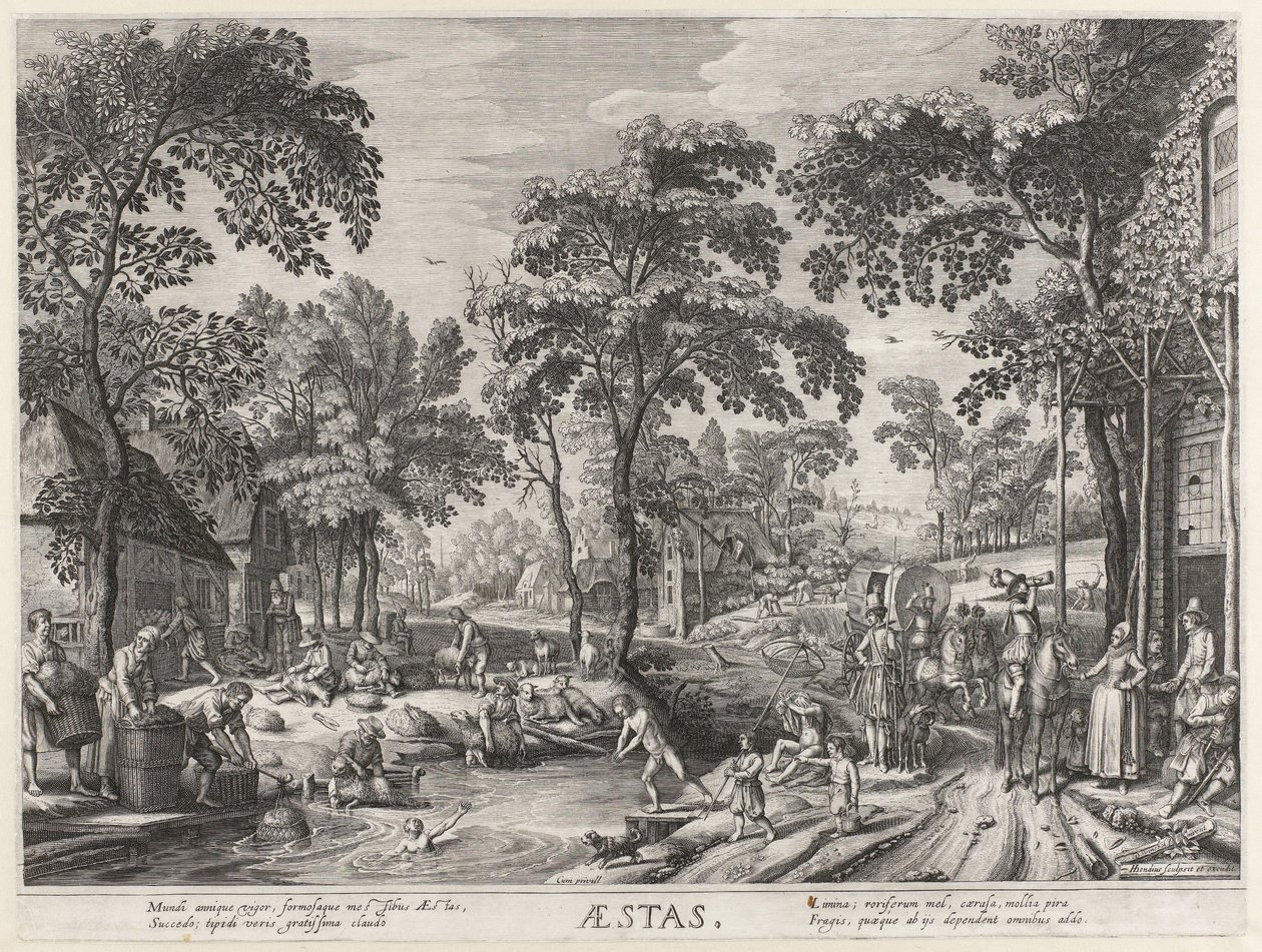 Sommer, et selskab ved en sø Aestas (titel på objekt) De fire årstider (serietitel) af Hendrick Hondius (I)