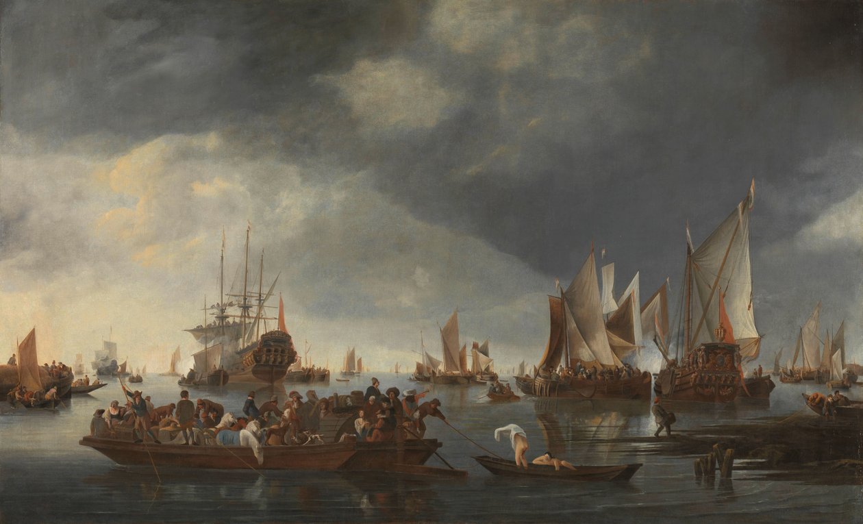 Havn med sejlbåde og færge af Hendrick Jacobsz. Dubbels