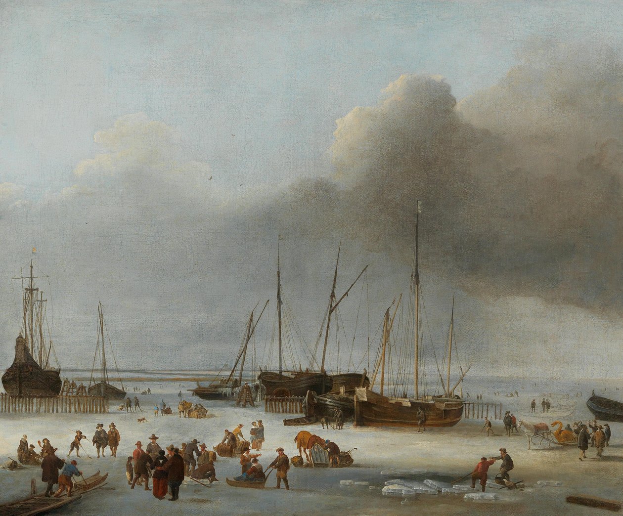Skøjteløb på de østlige havne i Amsterdam, anden halvdel af det 17. århundrede.. af Hendrick Jacobsz. Dubbels