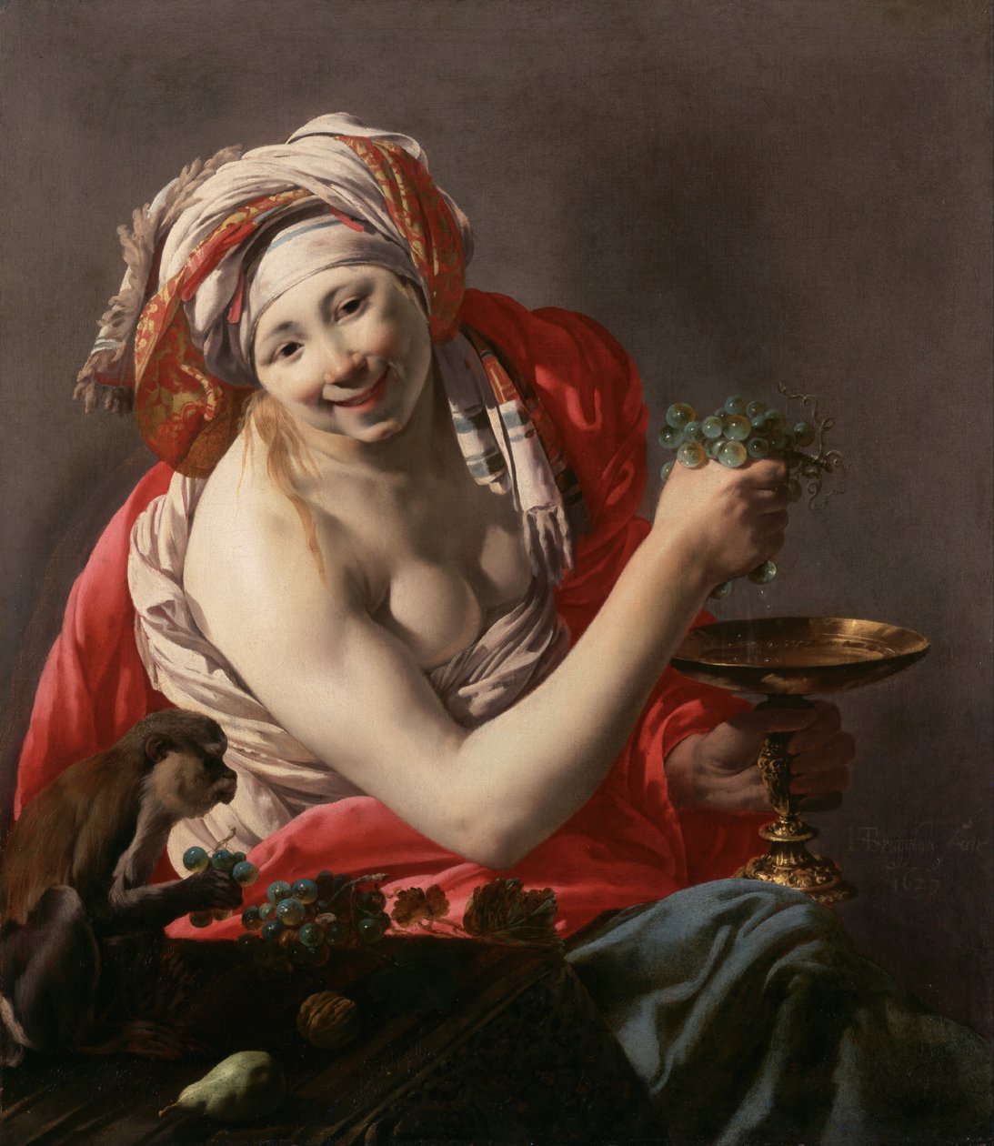Bacchante med en abe, 1627 af Hendrick Jansz Terbrugghen