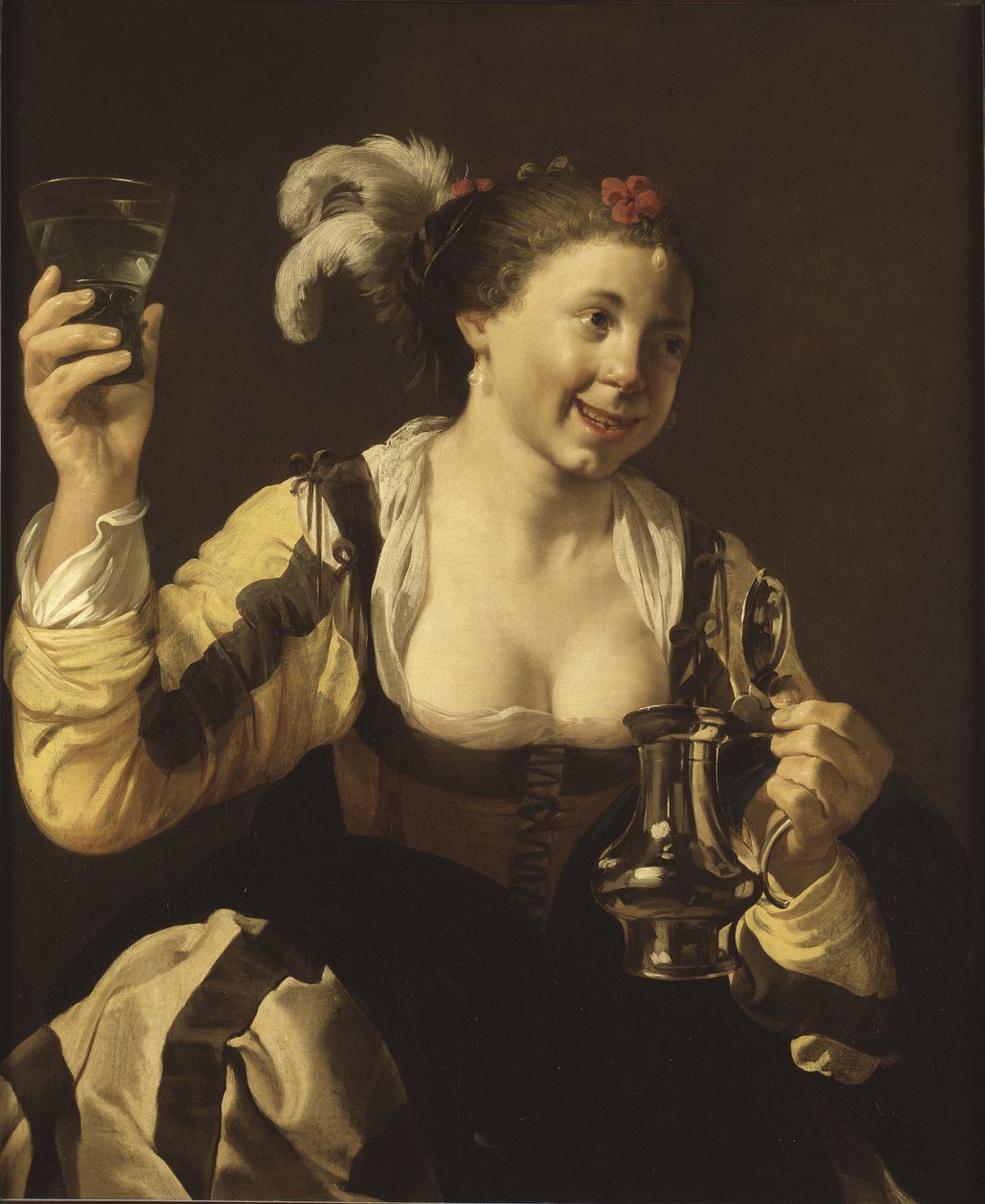 En pige, der holder et glas (le gout, serie des cinq sens) - En pige, der holder et glas (Smag. Fra serien ""De fem sanser"), af Terbrugghen, Hendrick Jansz (1588-1629). olie på lærred af Hendrick Jansz Terbrugghen