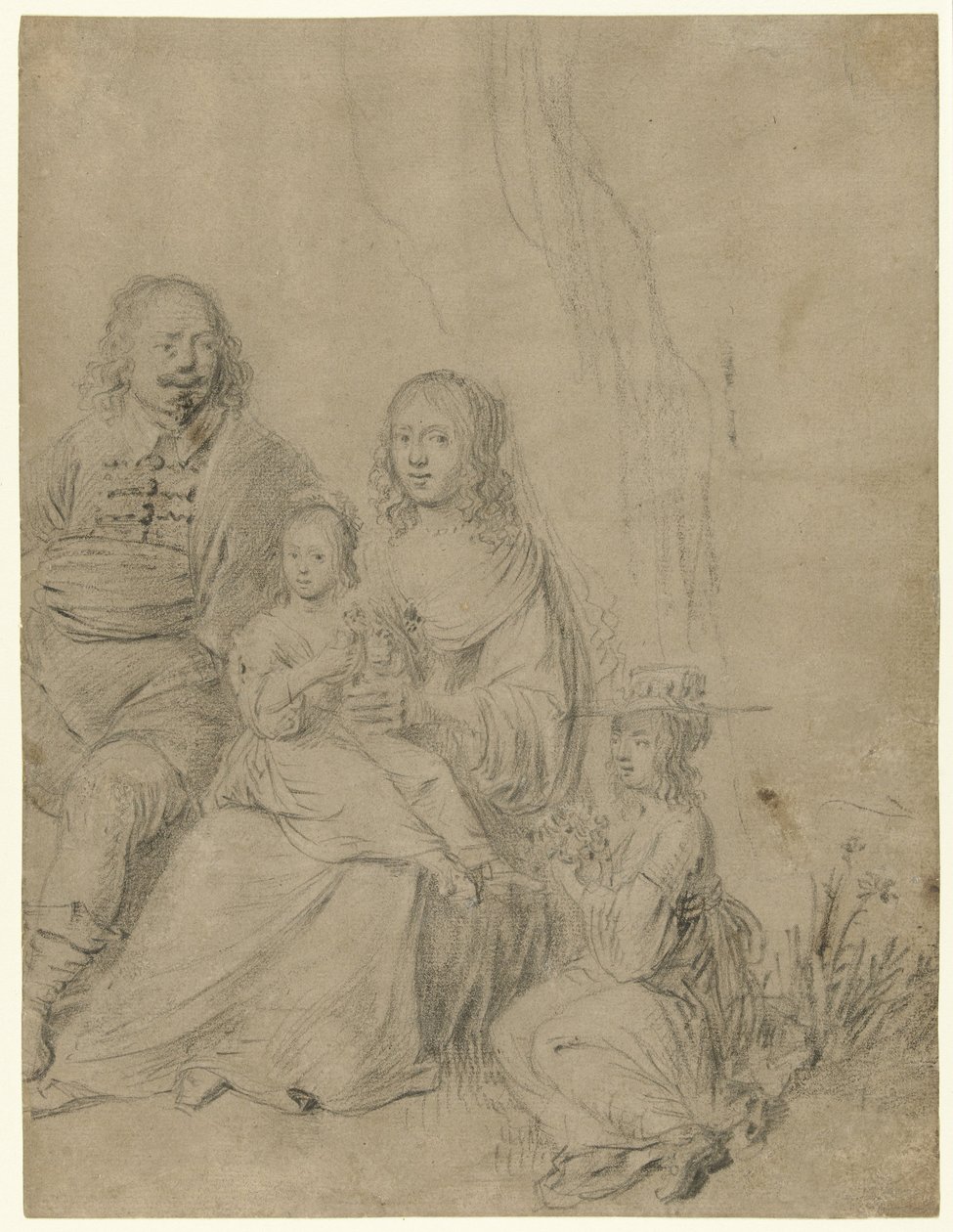 Familiegruppe bestående af et forældrepar og to døtre af Hendrick Martensz. Sorgh (attributed to)