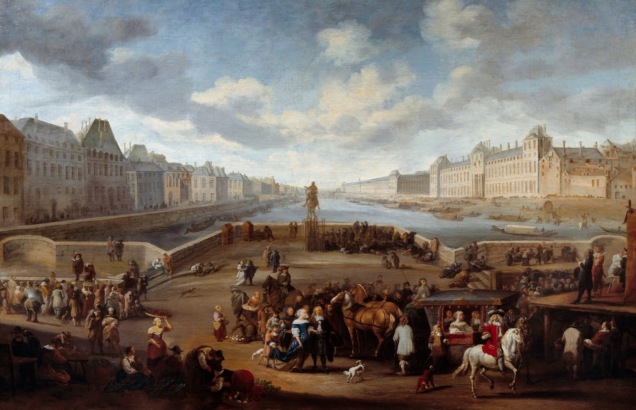 Udsigt over Paris med Louvre, taget fra Henri IV-broen (Actuel Pont Neuf). Maleri af Hendricks Mommers (1623-1693) af Hendrick Mommers