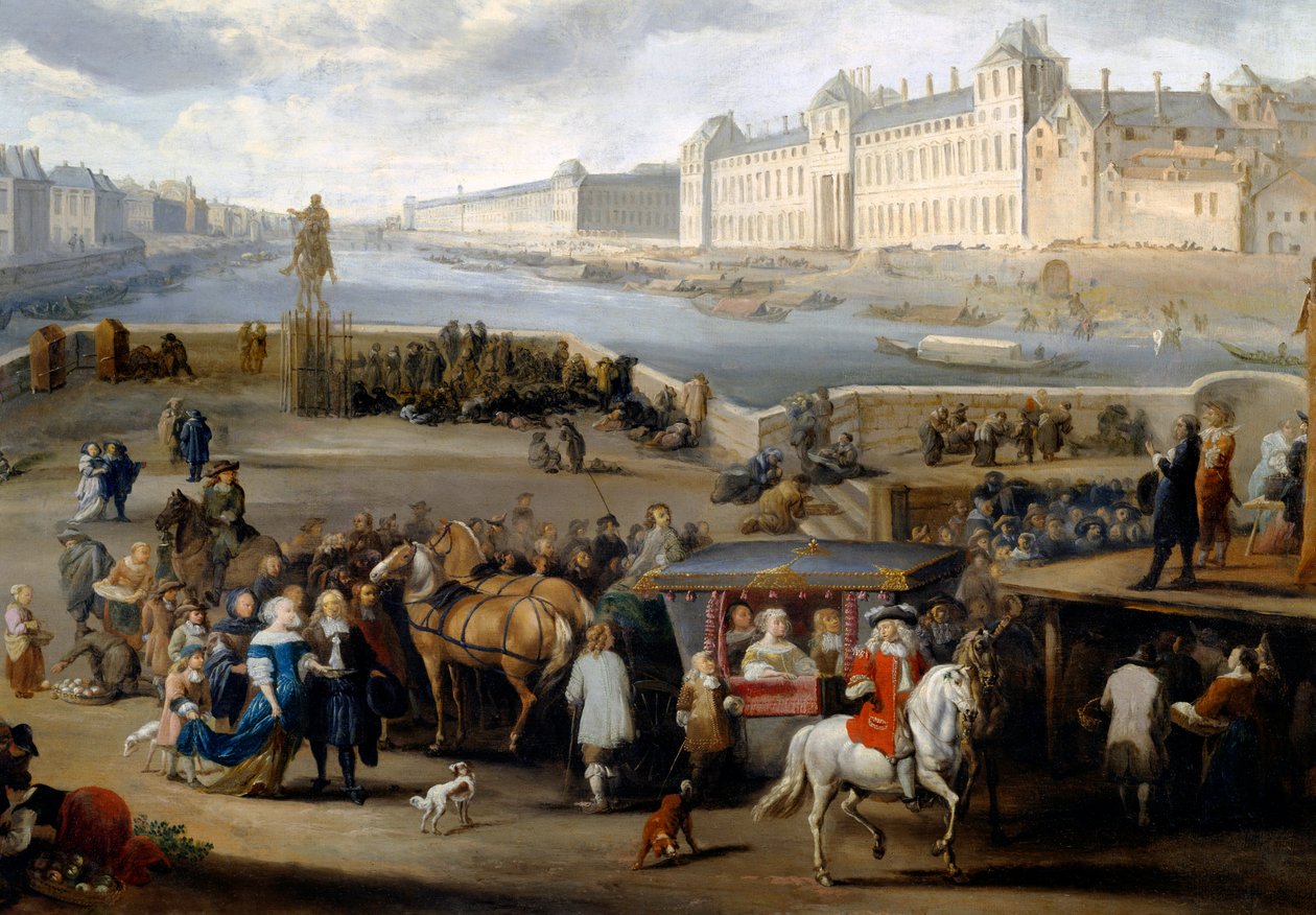 View of Paris with the Louvre, taken from the Henri IV bridgedani af Hendrick Mommers