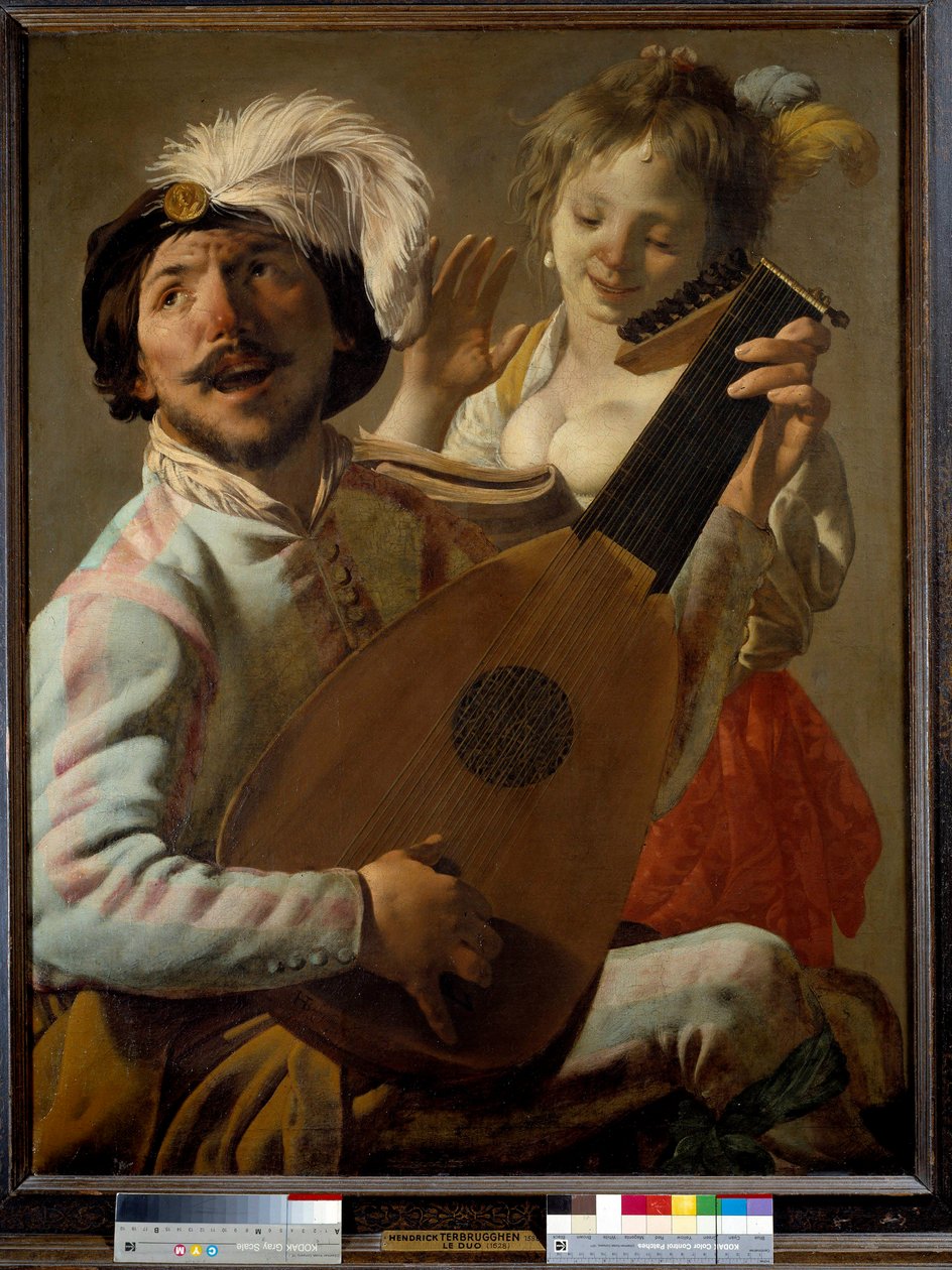 Duoen En sanger, der spiller lut med en danser. Maleri af Hendrick ter Brugghen (eller Terbrugghen af Hendrick ter Brugghen