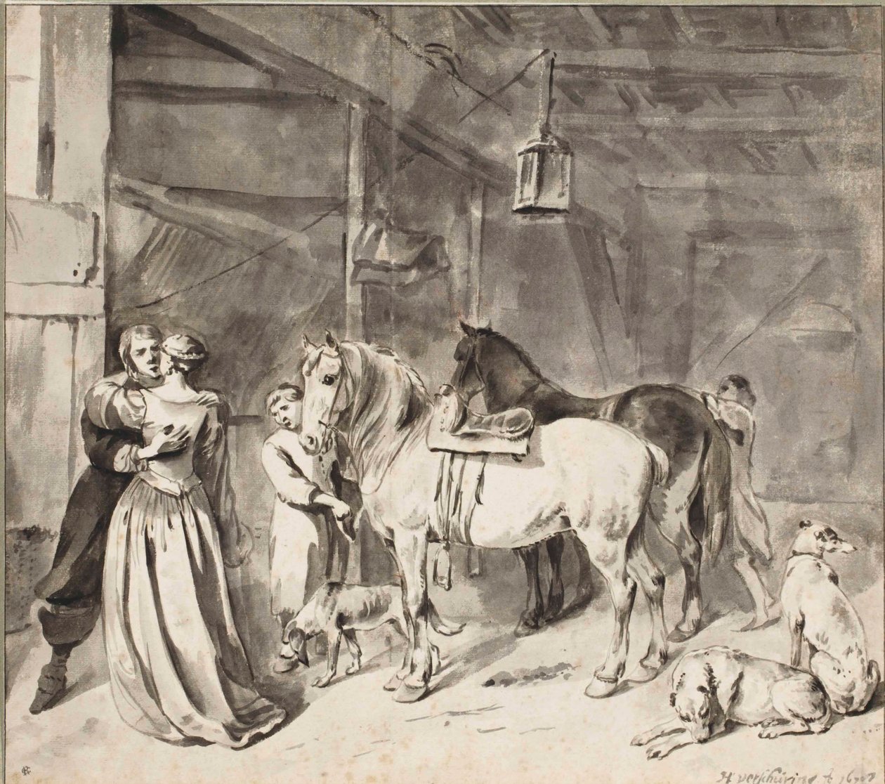 En kavaler siger farvel til en dame, 1678 af Hendrick Verschuring
