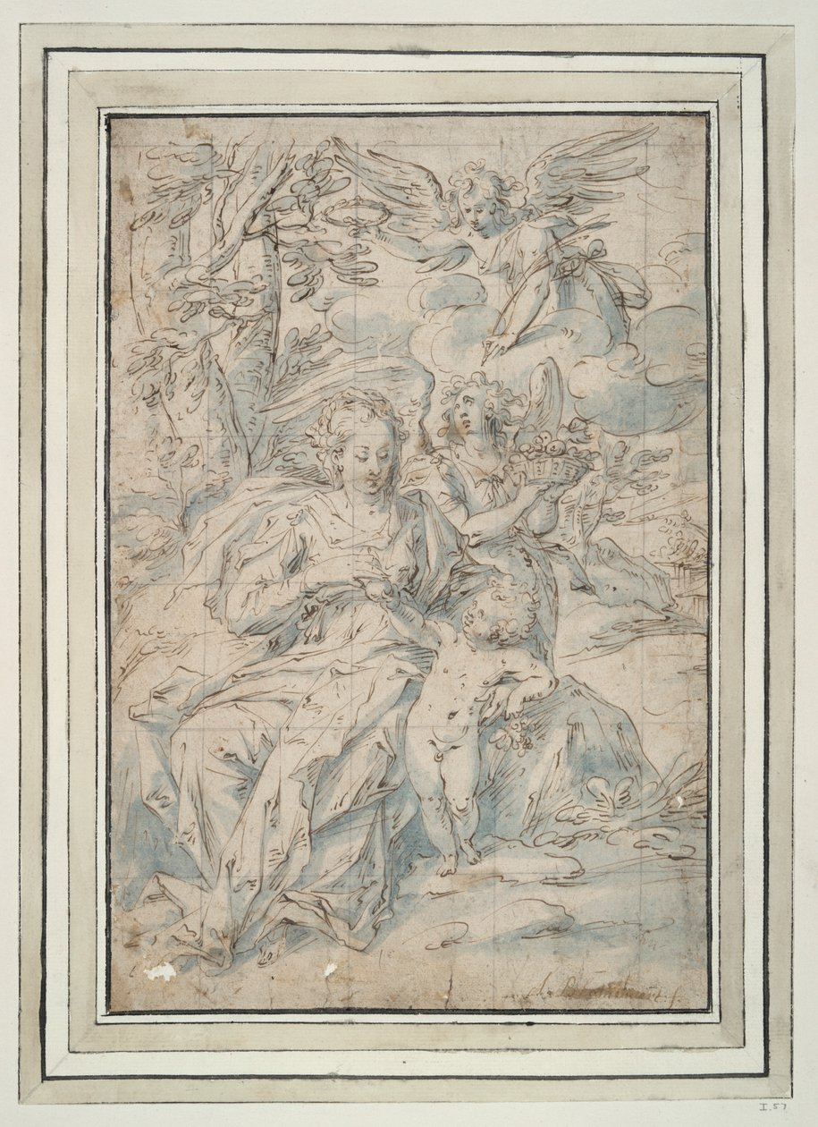 Jomfru og barn med to engle af Hendrick de Clerck