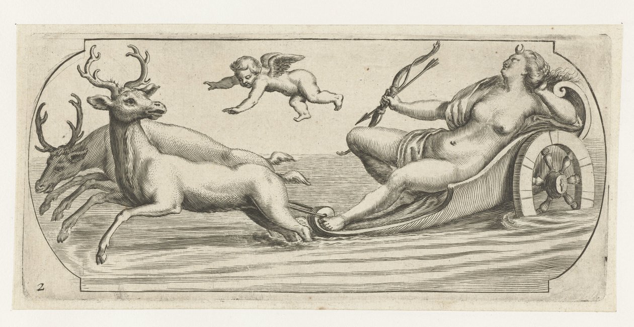 Diana med bue og pil Nouveau Livre des Dieux et Deeßes De la Marine Bouckje of Sea Gods and Goddesses (serietitel) af Hendrick de Keyser (I)