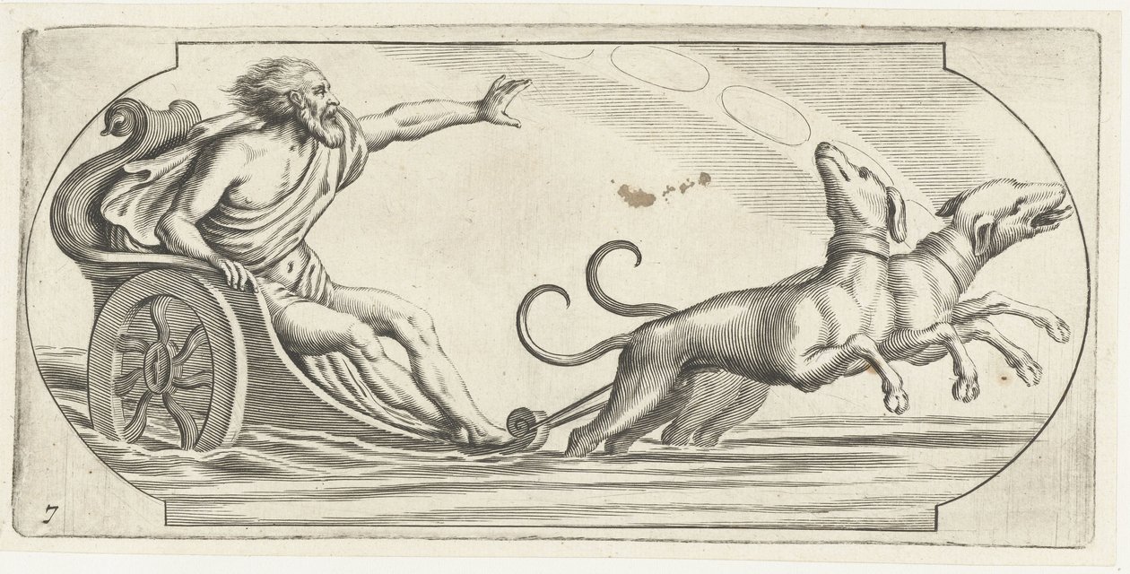 En havgud på en vogn Nouveau Livre des Dieux et Deeßes De la Marine Bouckje of Sea Gods and Goddesses (serietitel) af Hendrick de Keyser (I)