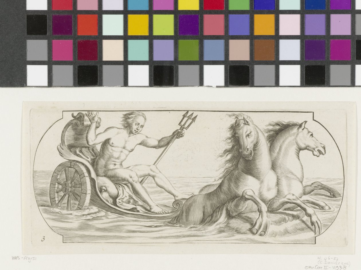 Neptun på en vogn Nouveau Livre des Dieux et Deeßes De la Marine Bouckje of Sea Gods and Goddesses (serietitel) af Hendrick de Keyser (I)
