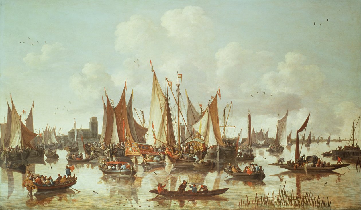 Hollandske skibe ved Dordrecht Havn af Hendrick de Meyer