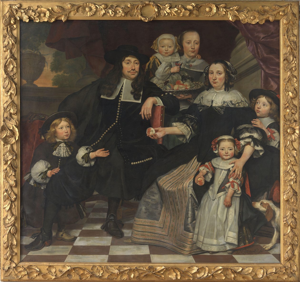 En familie på terrassen i et landsted af Hendrick ten Oever