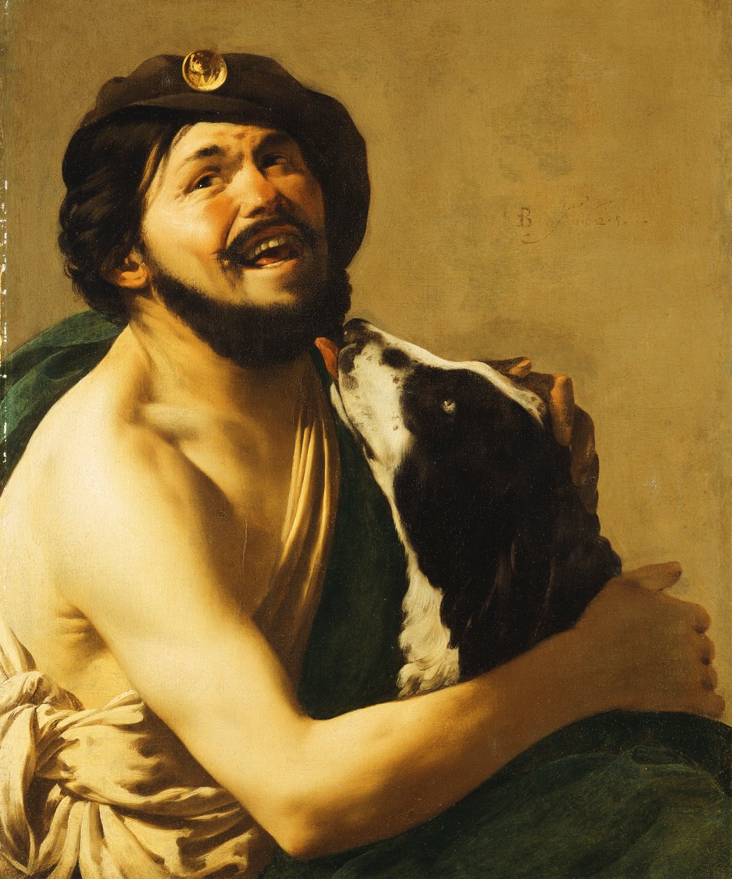 En leende bravo med en hund, 1628 af Hendrick ter Brugghen